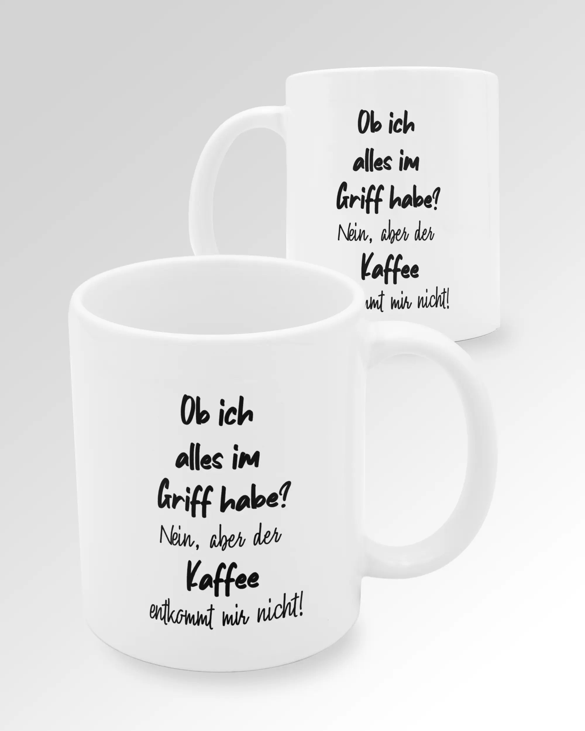 Variantenbild der beidseitig bedruckten Keramik Tasse von Maondo mit dem Design Alles im Griff in der Farbe Weiß
