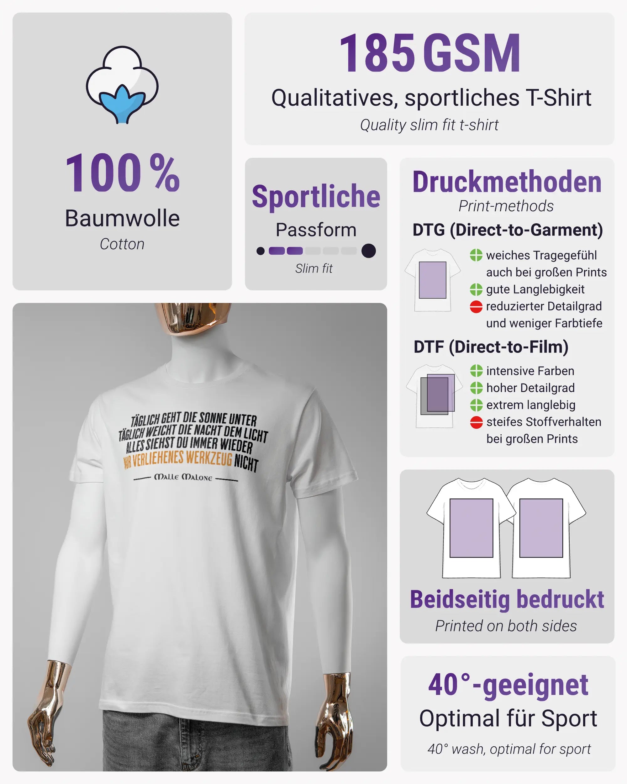 Produktinformationsblatt des Basic Unisex T-Shirt Soft von Maondo mit dem Design Wegzeug vorne in der Farbe White und in der Größe S