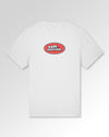 Packshot der Druckseite des Organic Unisex T-Shirts von Maondo im Heavy Fit mit dem Design Saftspender in der Farbe White