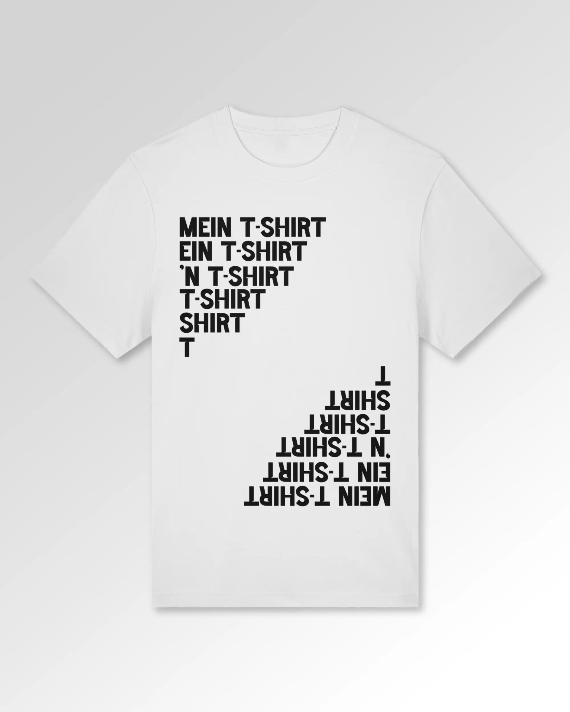 Packshot der Druckseite des Organic Unisex T-Shirts von Maondo im Heavy Fit mit dem Design Basically ein T-Shirt in der Farbe White