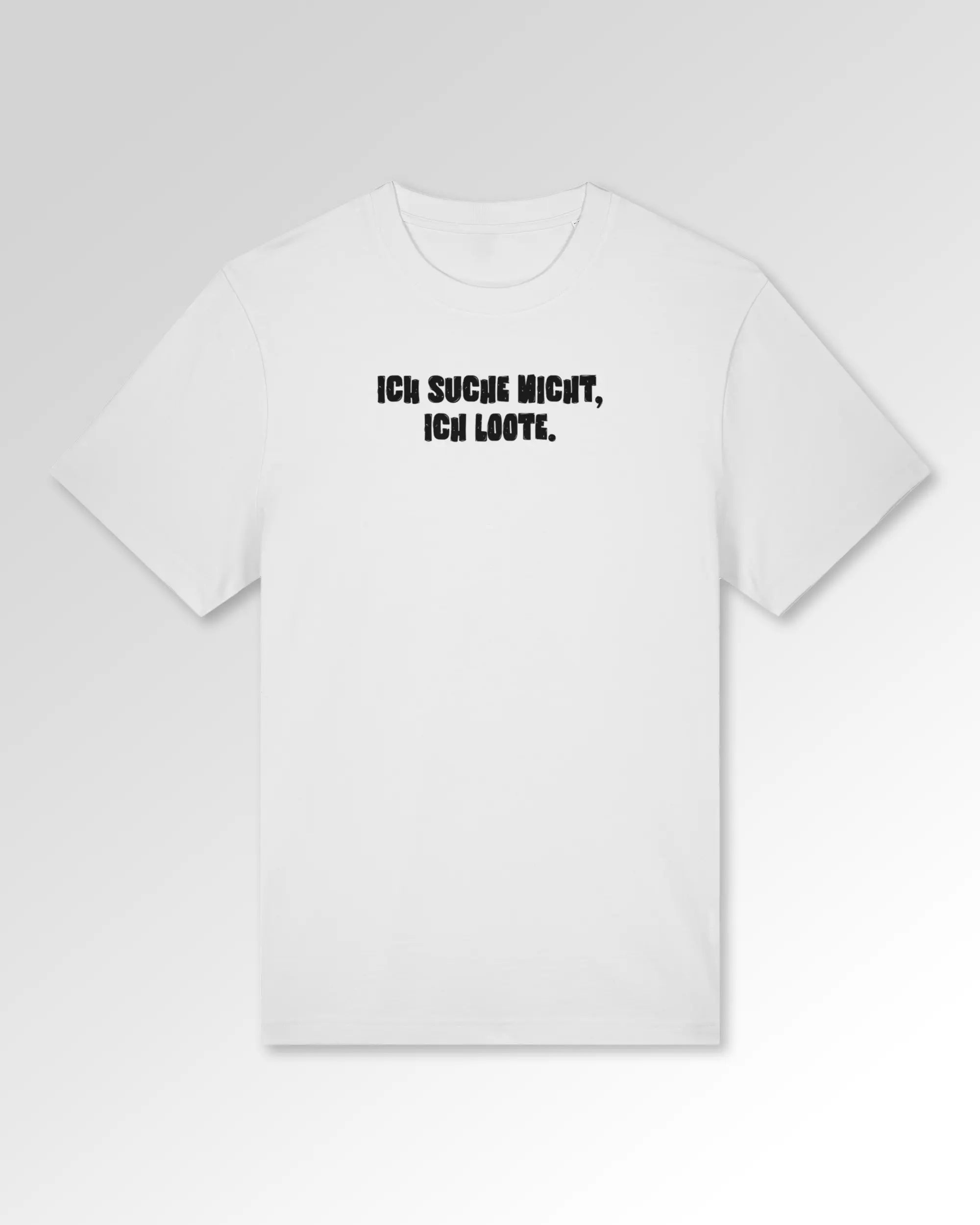 Packshot der Druckseite des Organic Unisex T-Shirts von Maondo im Heavy Fit mit dem Design Ich suche nicht in der Farbe White
