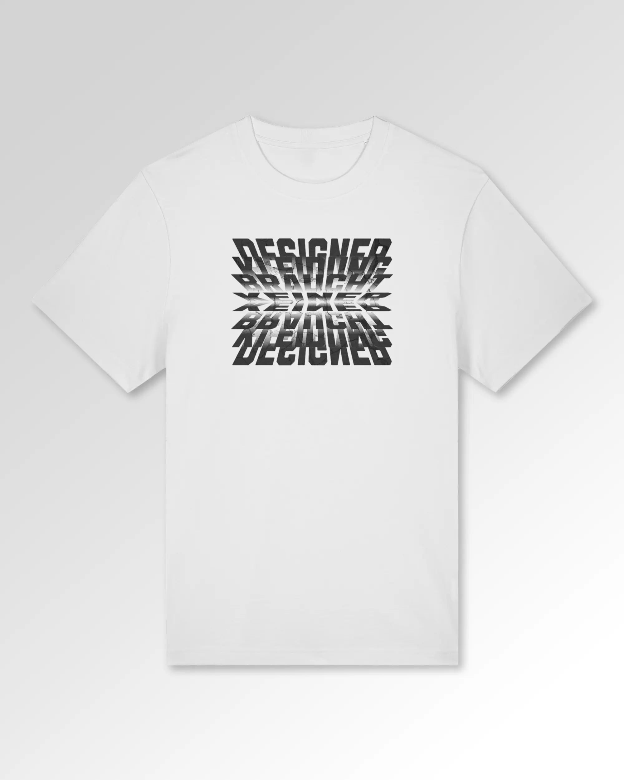 Packshot der Druckseite des Organic Unisex T-Shirts von Maondo im Heavy Fit mit dem Design Kein Designer in der Farbe White