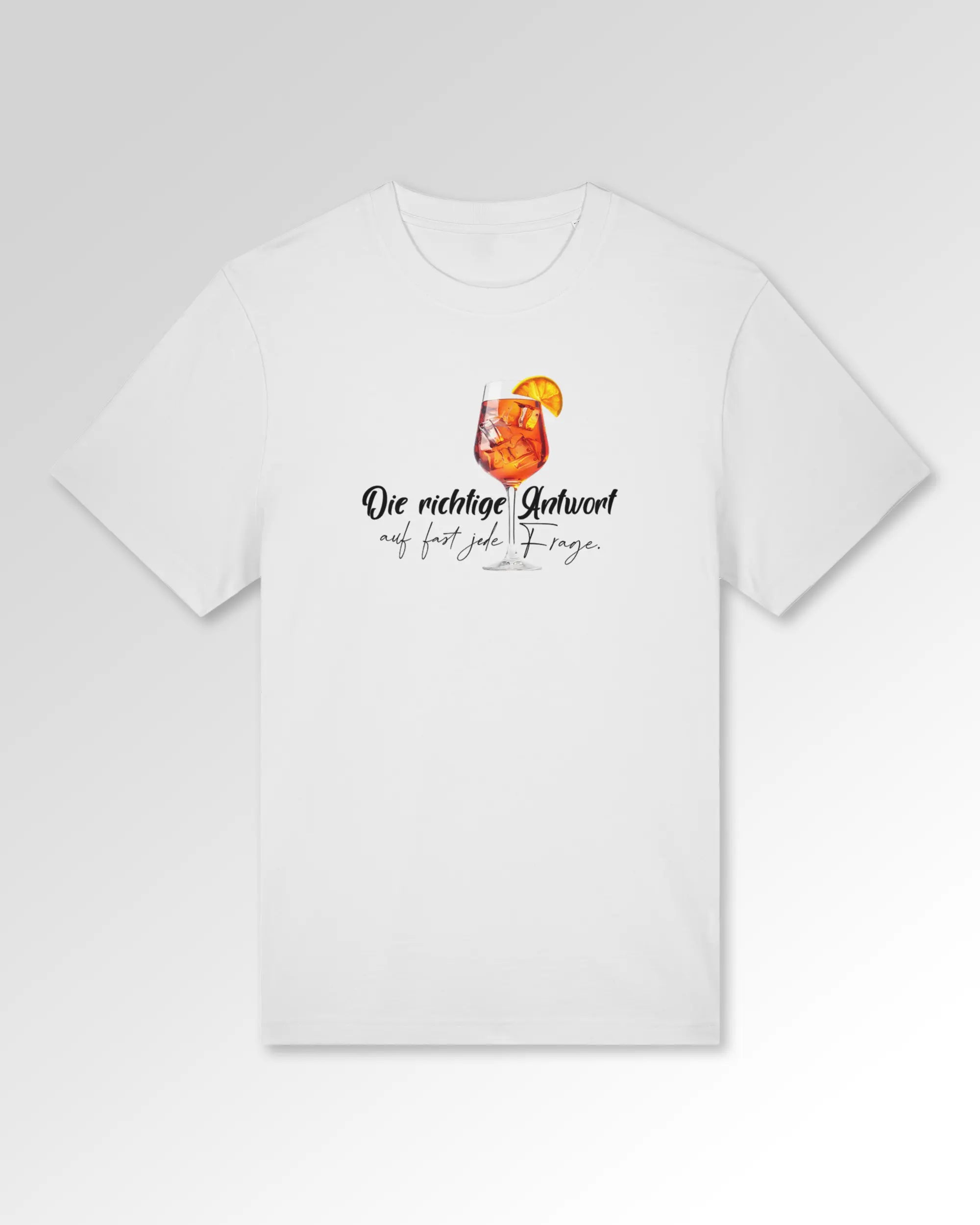 Packshot der Druckseite des Organic Unisex T-Shirts von Maondo im Heavy Fit mit dem Design Die richtige Antwort in der Farbe White