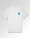 Packshot der Druckseite des Organic Unisex T-Shirts von Maondo im Heavy Fit mit dem Design Taschenbot in der Farbe White