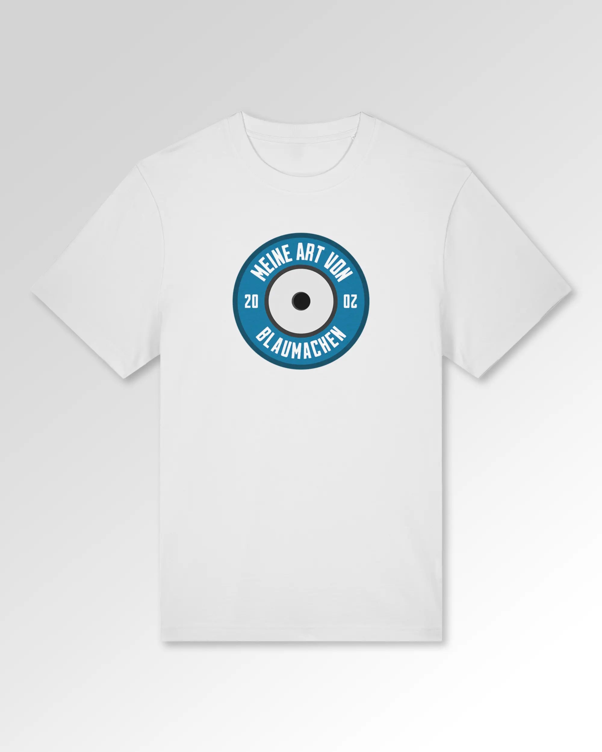 Packshot der Druckseite des Organic Unisex T-Shirts von Maondo im Heavy Fit mit dem Design Blaumachen in der Farbe White