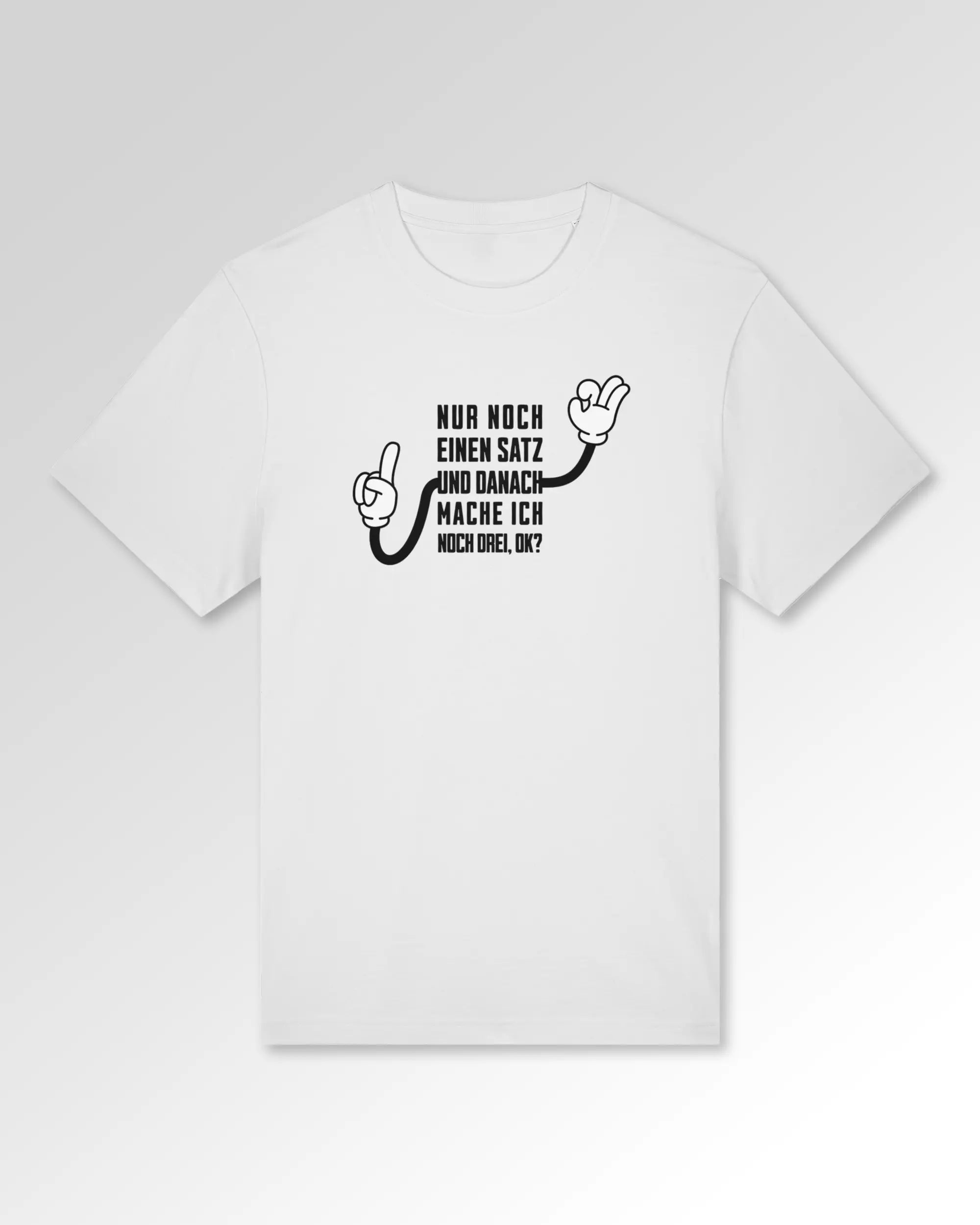 Packshot der Druckseite des Organic Unisex T-Shirts von Maondo im Heavy Fit mit dem Design Letzter Satz in der Farbe White