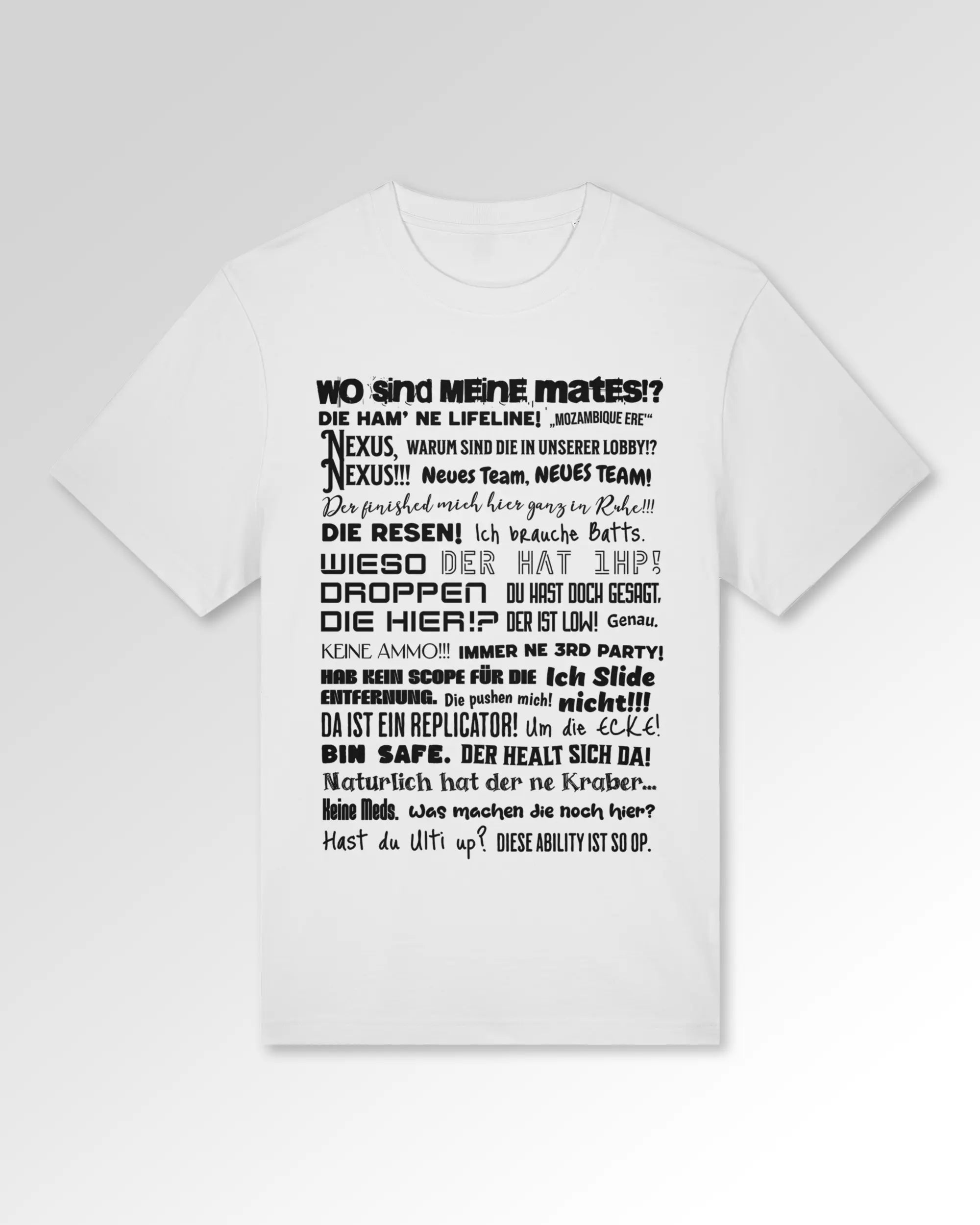 Packshot der Druckseite des Organic Unisex T-Shirts von Maondo im Heavy Fit mit dem Design Apex Storytime in der Farbe White