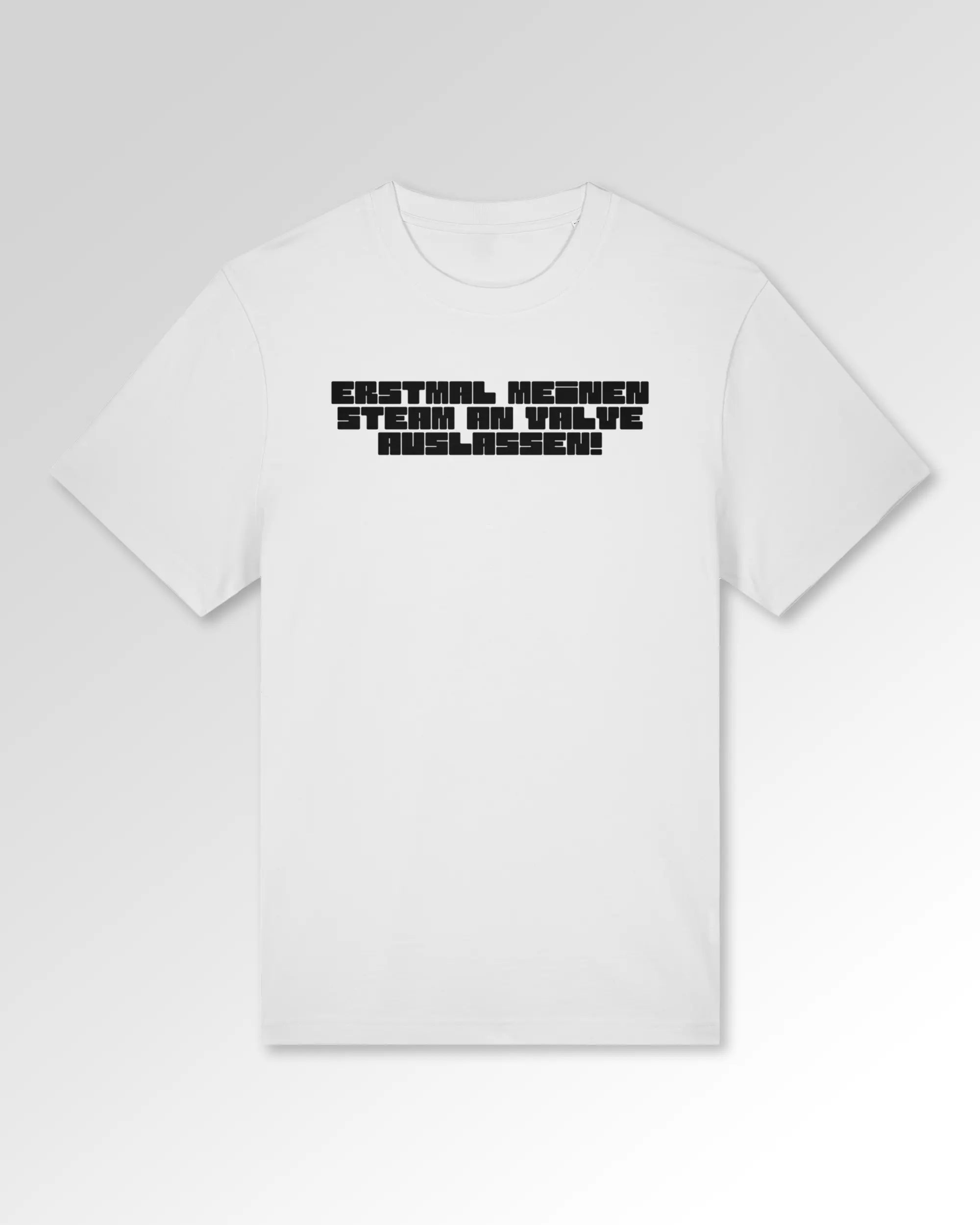 Packshot der Druckseite des Organic Unisex T-Shirts von Maondo im Heavy Fit mit dem Design Lass es raus in der Farbe White