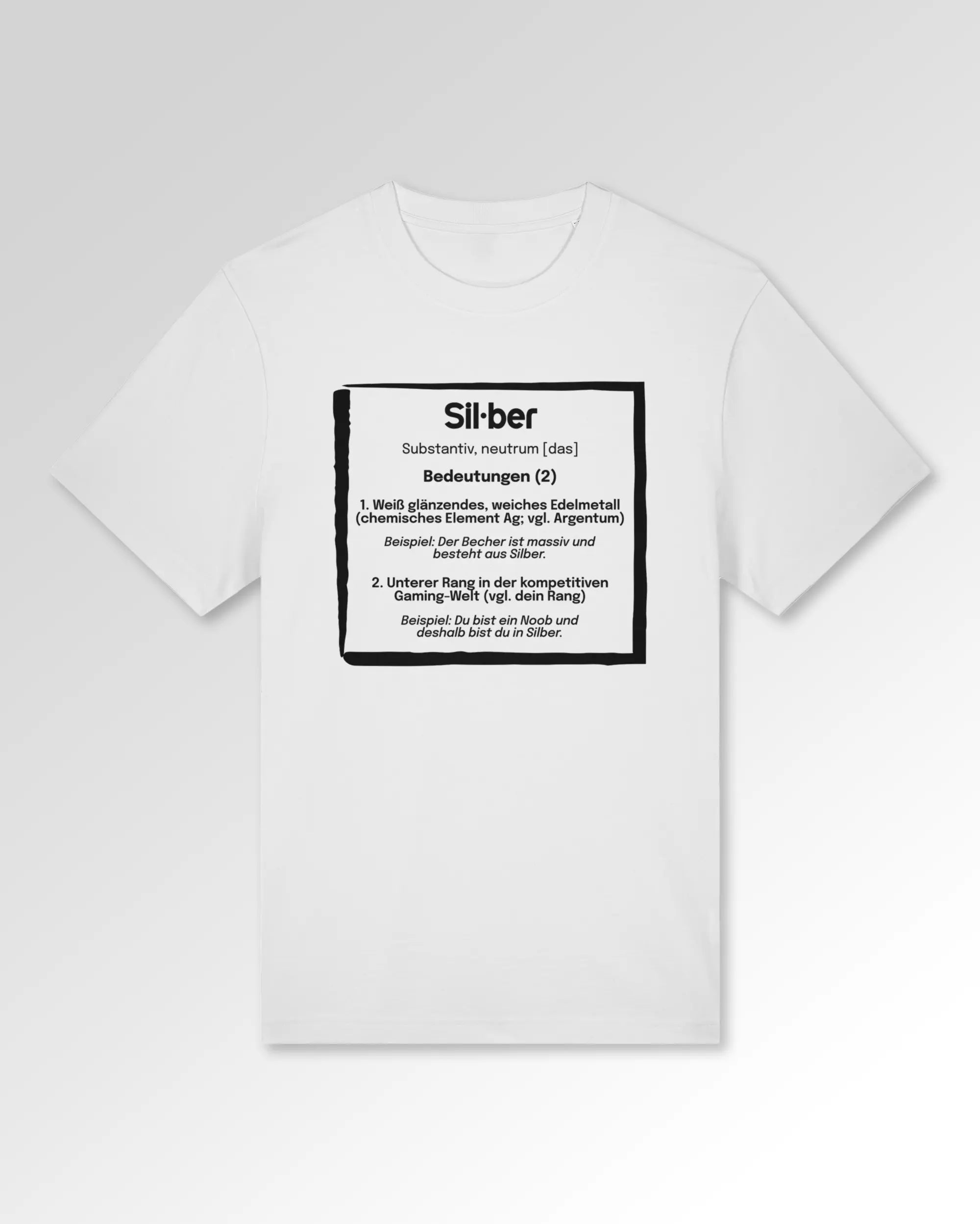 Packshot der Druckseite des Organic Unisex T-Shirts von Maondo im Heavy Fit mit dem Design Silber for life in der Farbe White