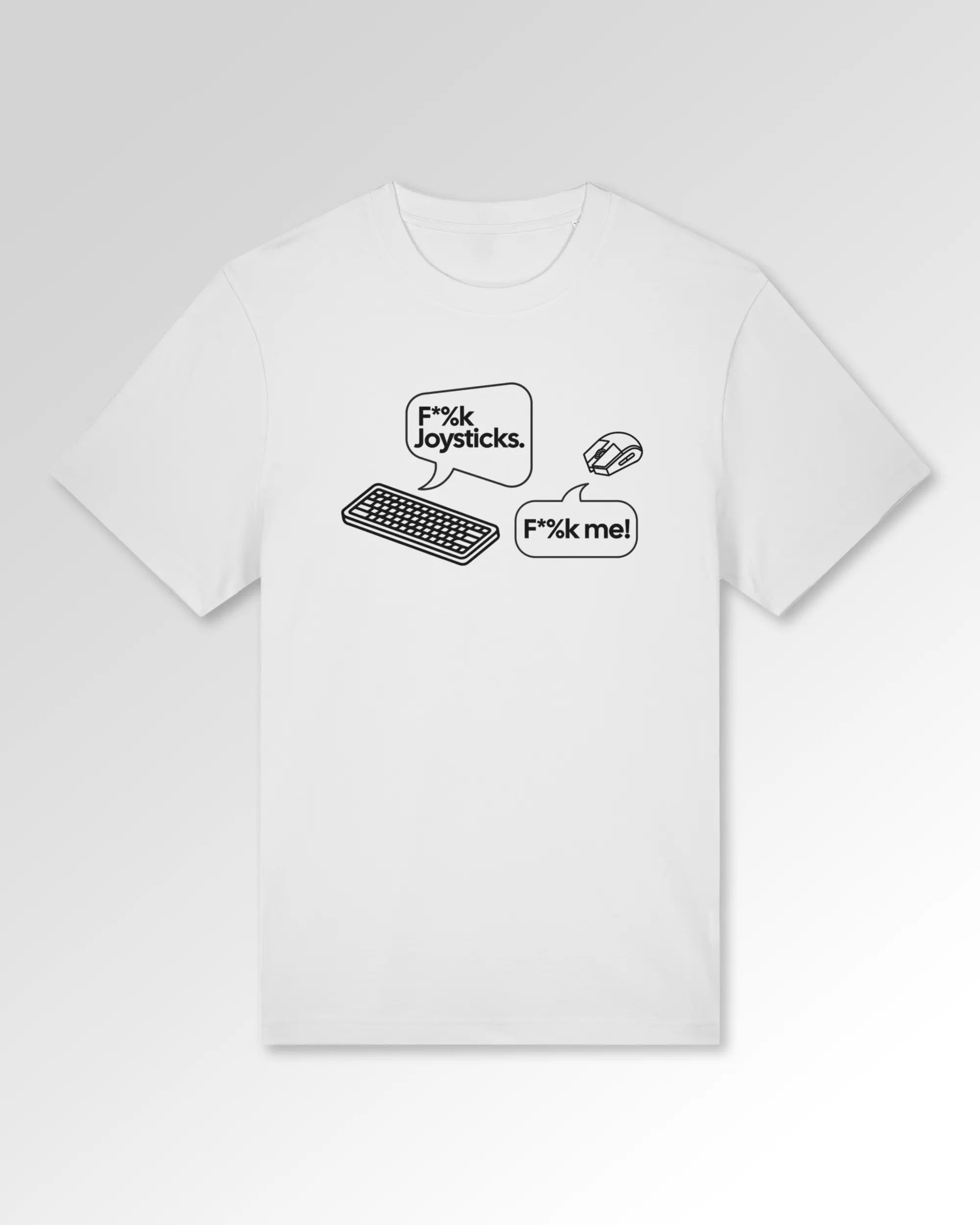 Packshot der Druckseite des Organic Unisex T-Shirts von Maondo im Heavy Fit mit dem Design Keystrokes in der Farbe White