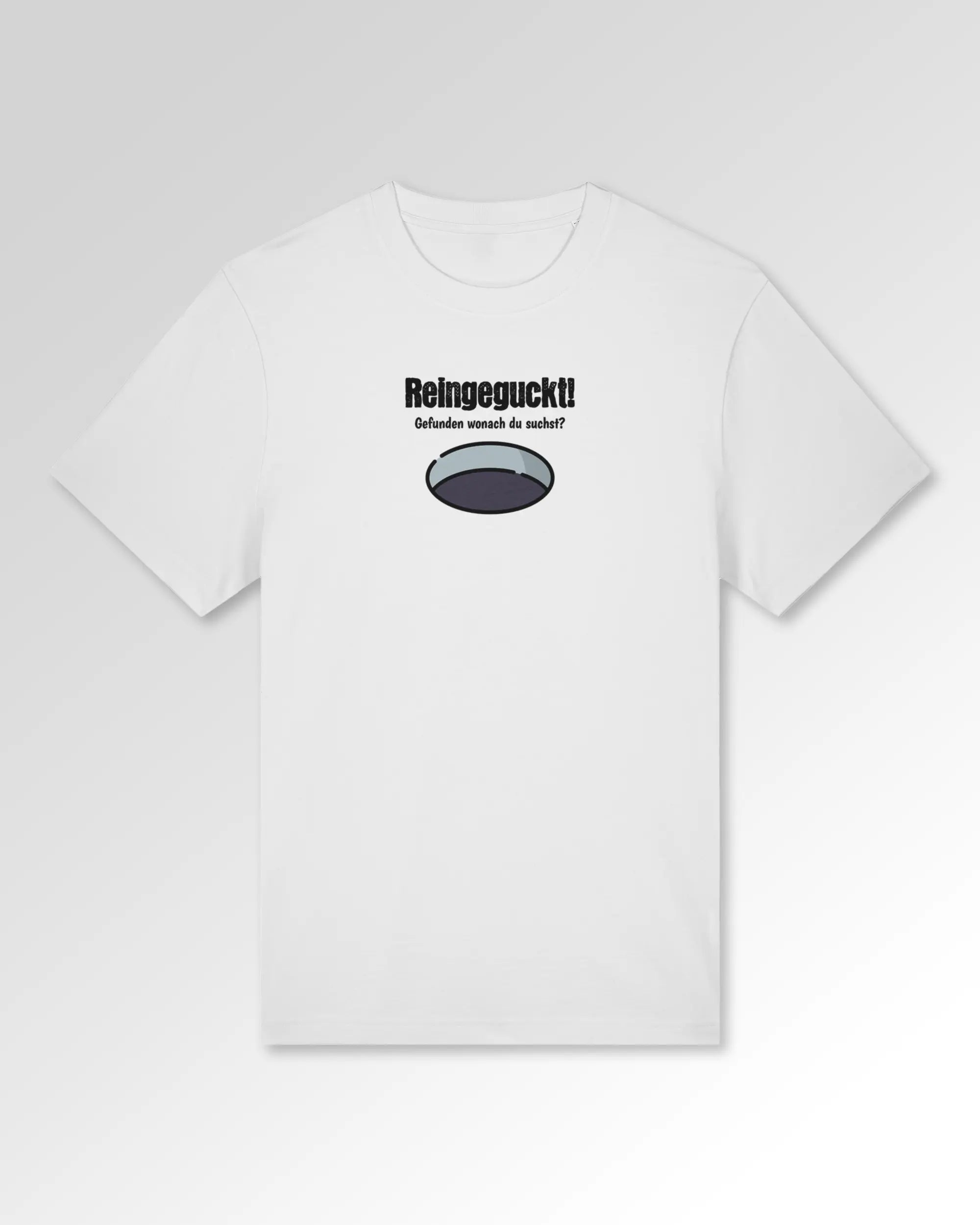 Packshot der Druckseite des Organic Unisex T-Shirts von Maondo im Heavy Fit mit dem Design Reinglotzen in der Farbe White