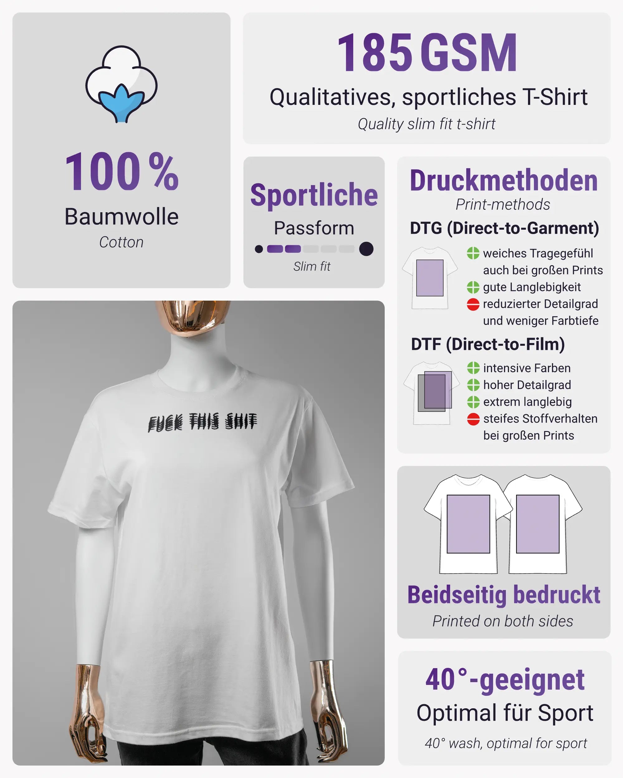 Produktinformationsblatt des Basic Unisex T-Shirt Soft von Maondo mit dem Design Hidden Message vorne in der Farbe White und in der Größe S