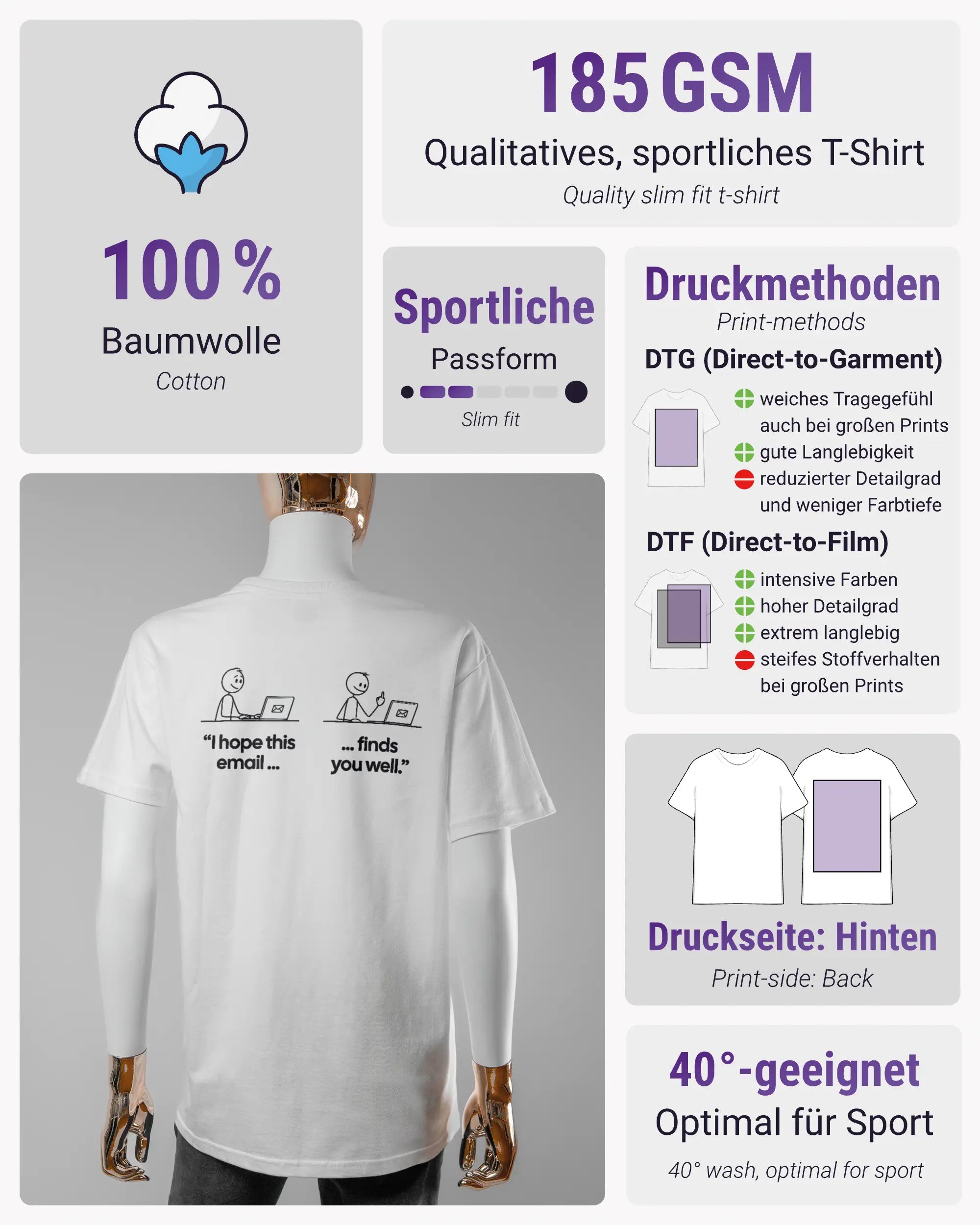 Produktinformationsblatt des Basic Unisex T-Shirt Soft von Maondo mit dem Design Found me not well hinten in der Farbe White und in der Größe S