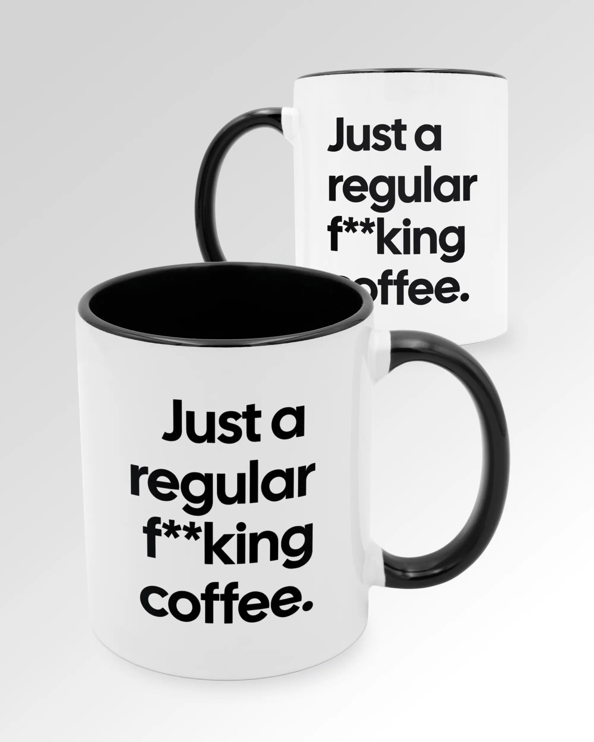 Seitenansicht der beidseitig bedruckten Keramiktasse von Maondo mit dem Design Regular Coffee in der Farbe Duotone