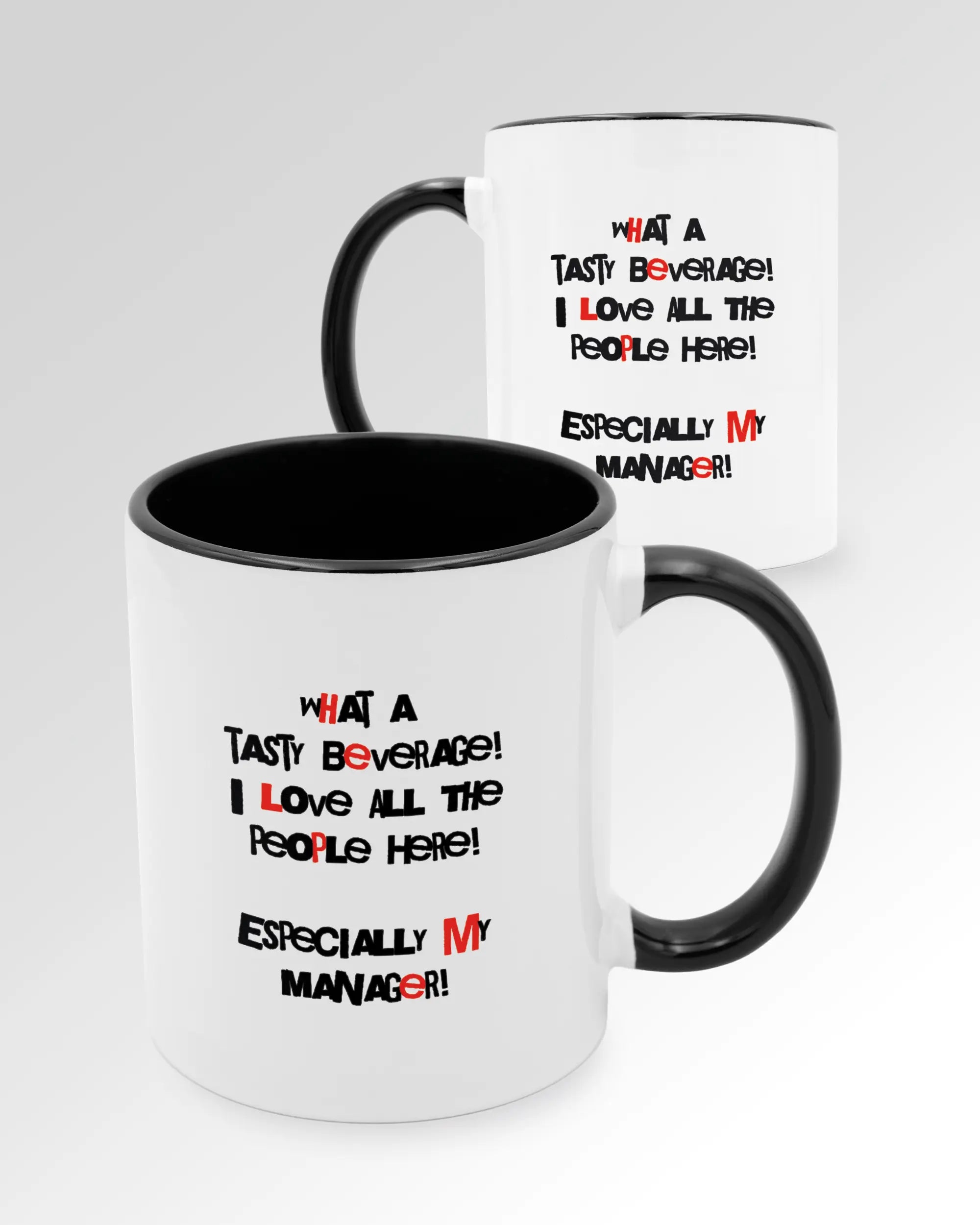 Seitenansicht der beidseitig bedruckten Keramiktasse von Maondo mit dem Design Help me in der Farbe Duotone