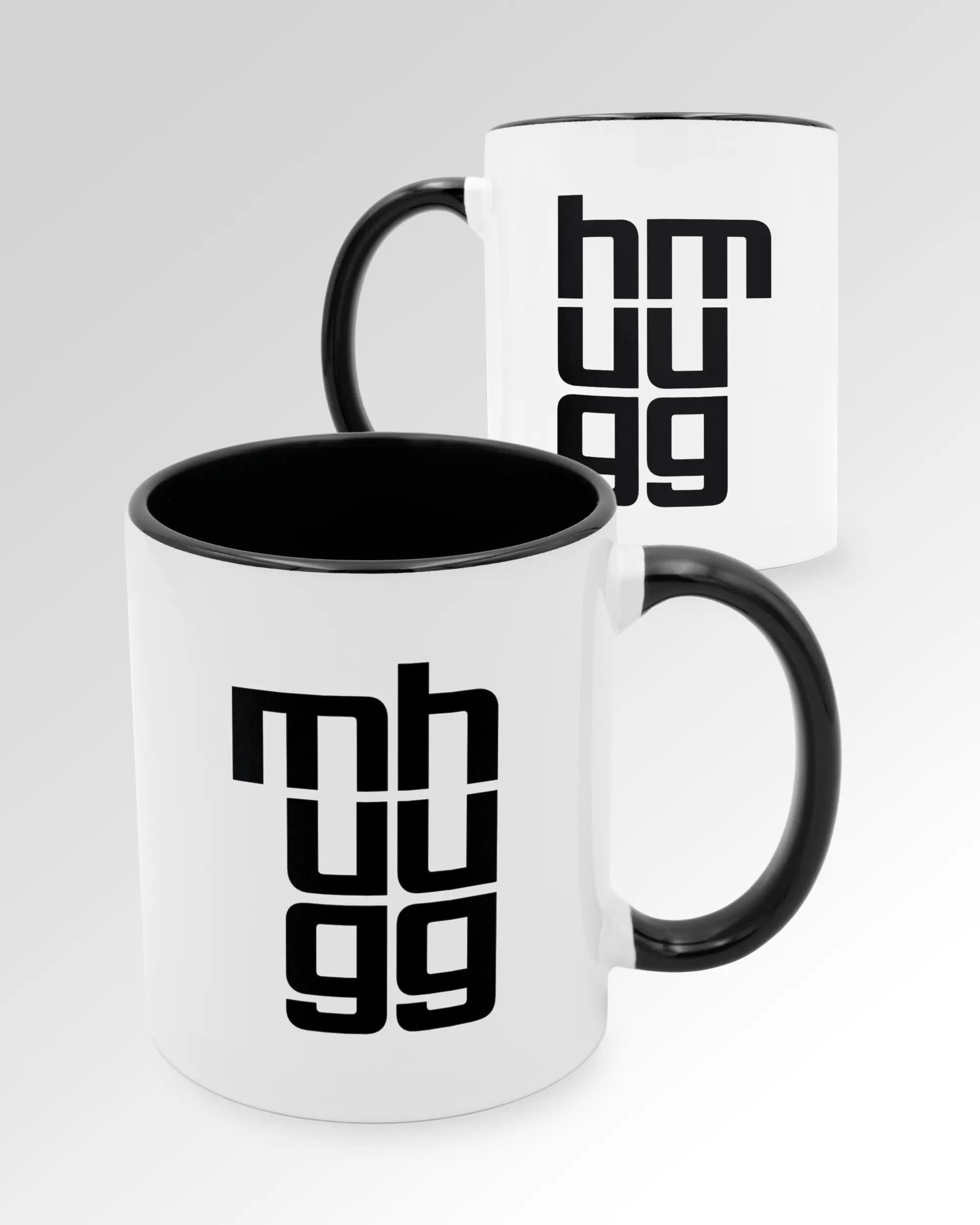 Seitenansicht der beidseitig bedruckten Keramiktasse von Maondo mit dem Design Hug Mug in der Farbe Duotone