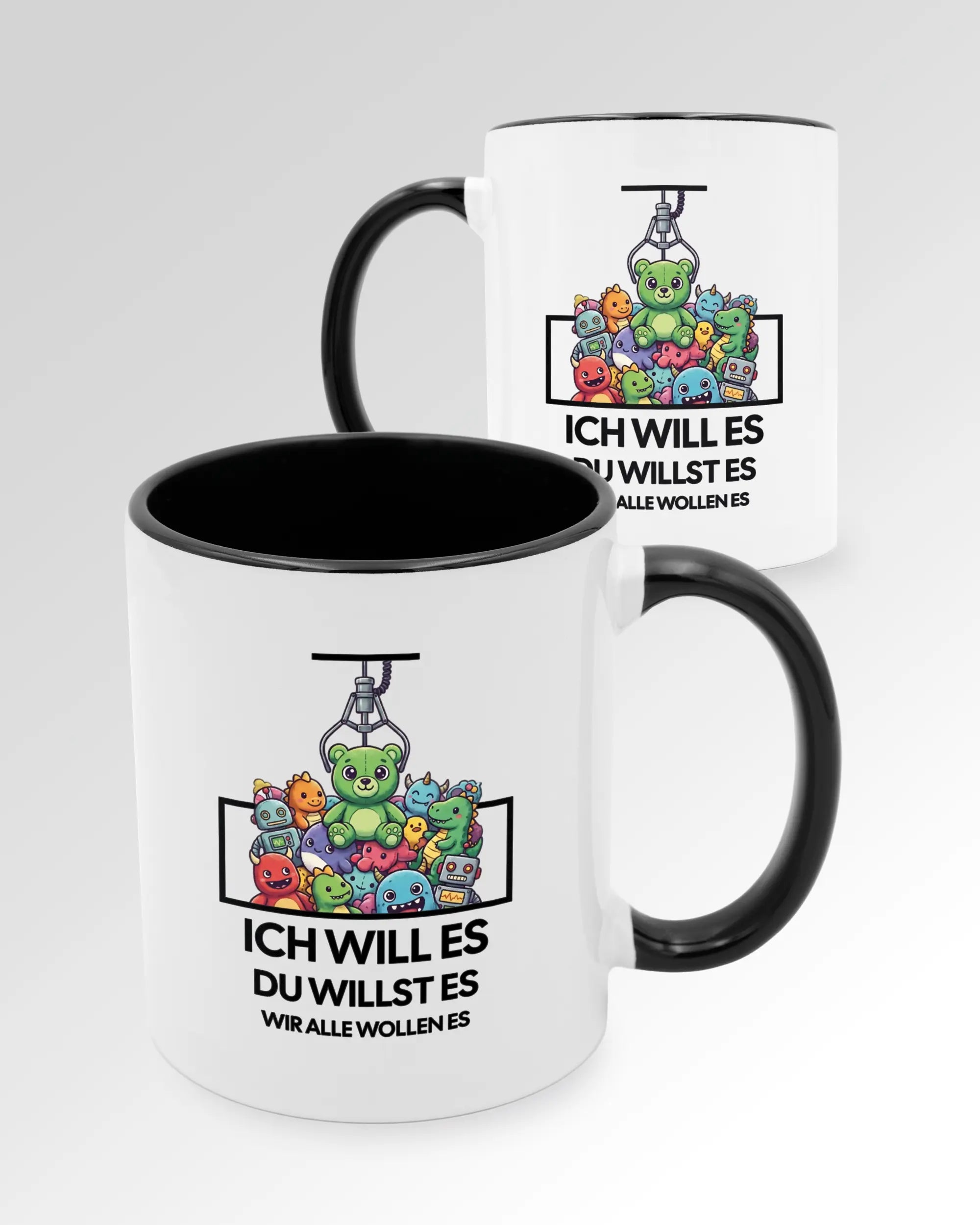 Seitenansicht der beidseitig bedruckten Keramiktasse von Maondo mit dem Design Will Stofftier in der Farbe Duotone