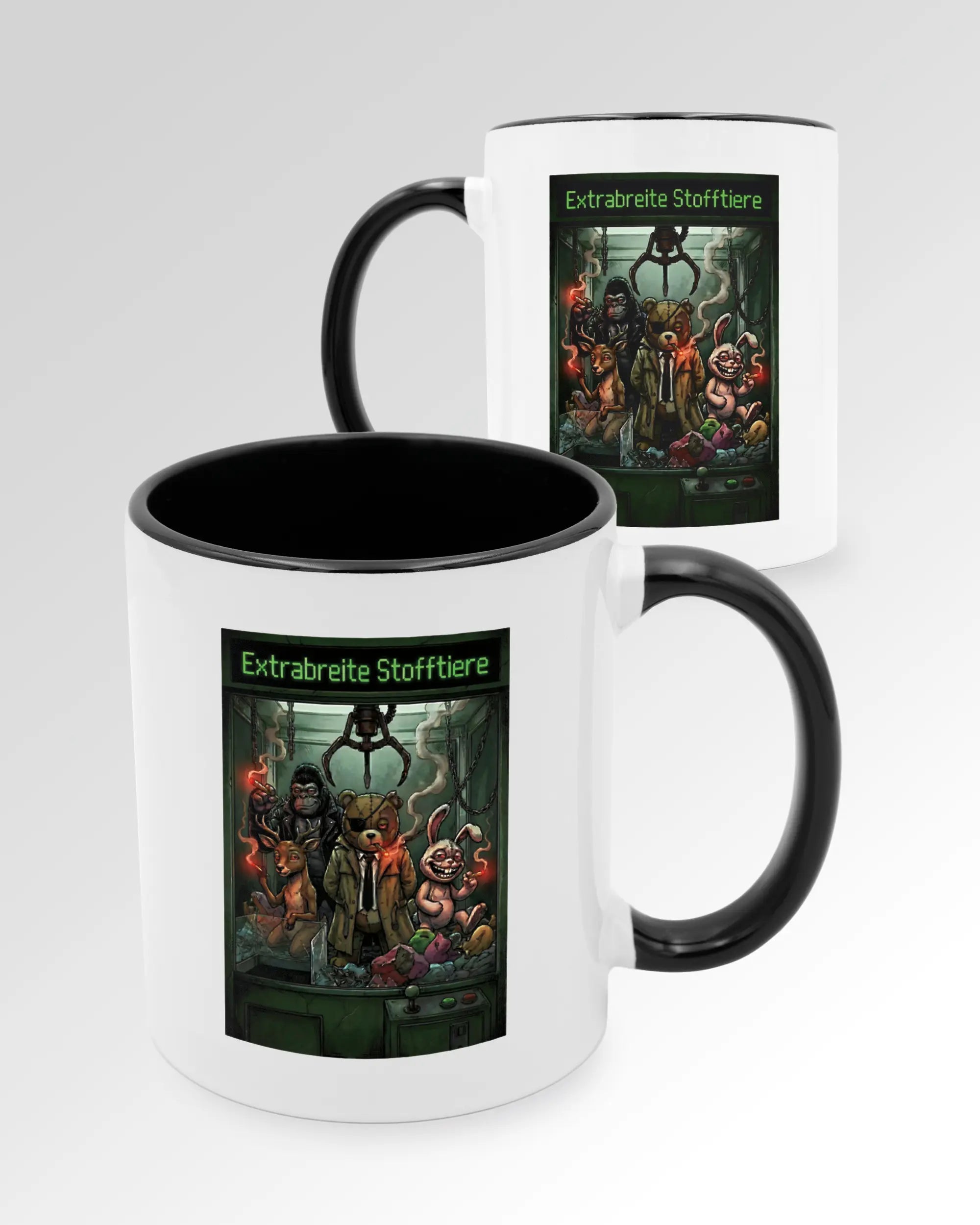 Seitenansicht der beidseitig bedruckten Keramiktasse von Maondo mit dem Design Extrabreit in der Farbe Duotone