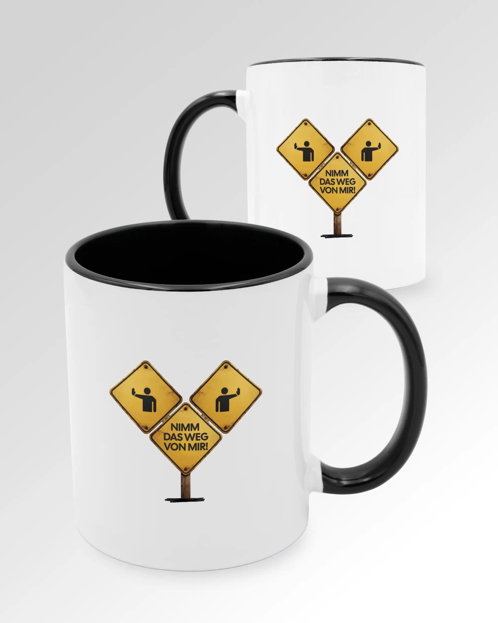 Seitenansicht der beidseitig bedruckten Keramiktasse von Maondo mit dem Design Schutzschild in der Farbe Duotone