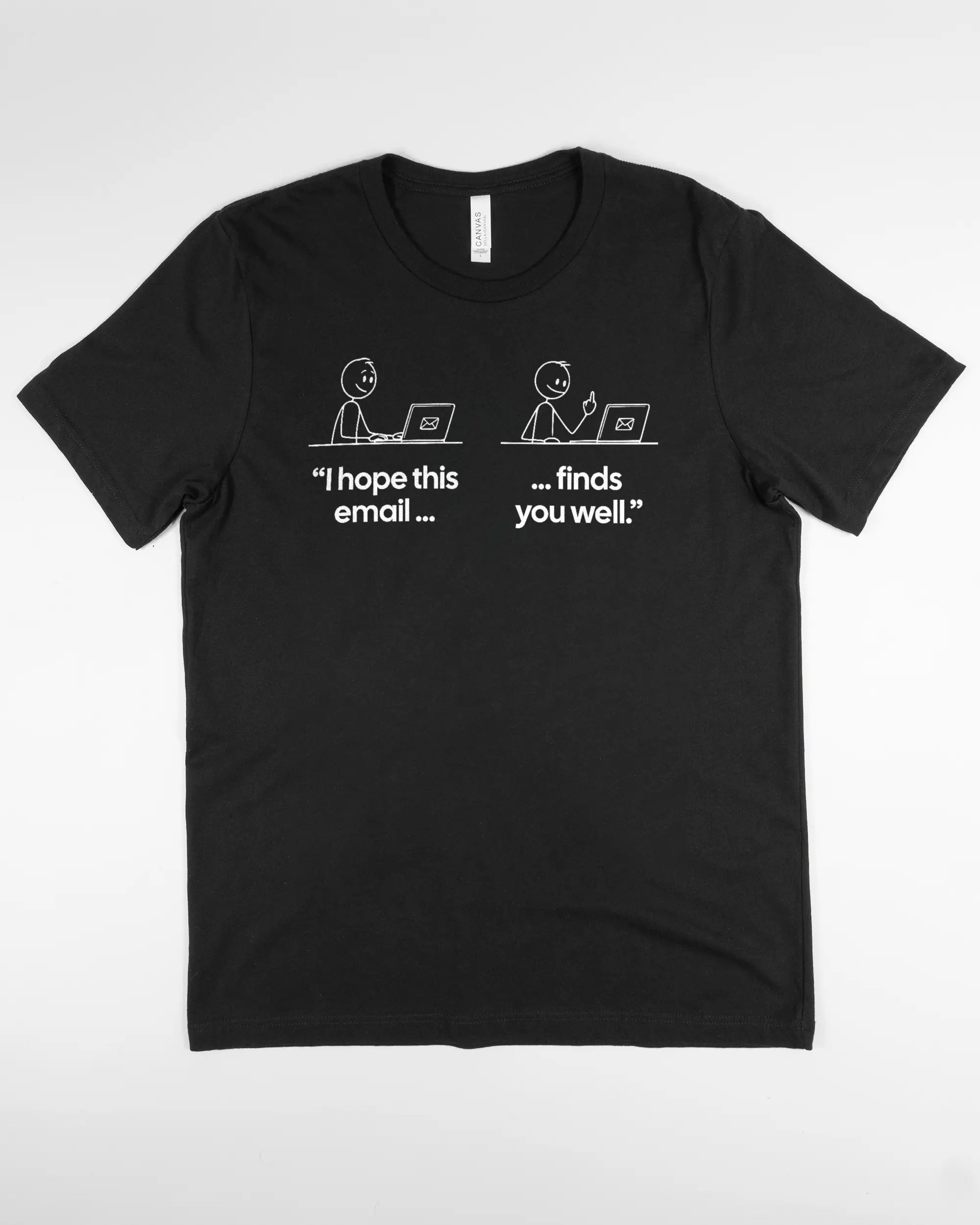 Vorderseite des Basic Unisex T-Shirt Light von Maondo mit dem Design Found me not well in der Farbe Black und in der Größe L flach auf den Boden gelegt