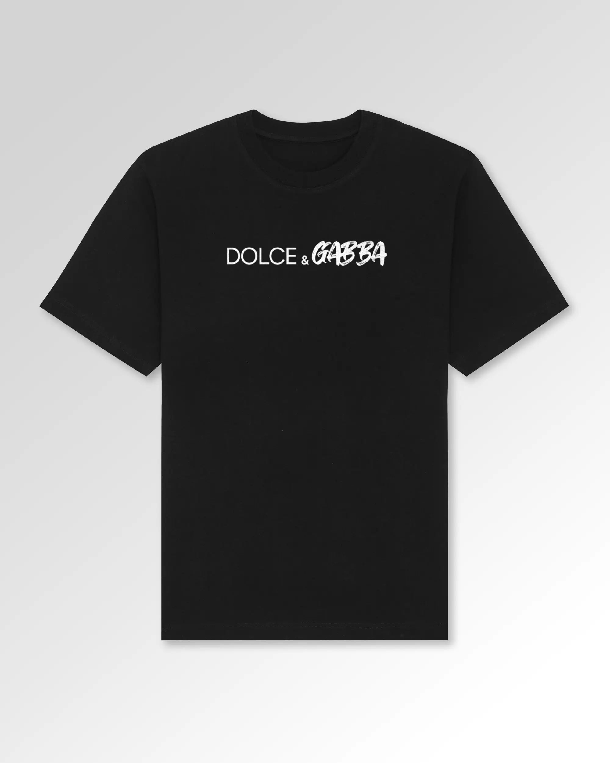 Packshot der Druckseite des Organic Unisex T-Shirts von Maondo im Oversized Fit mit dem Design Dolce & Gabba in der Farbe Black