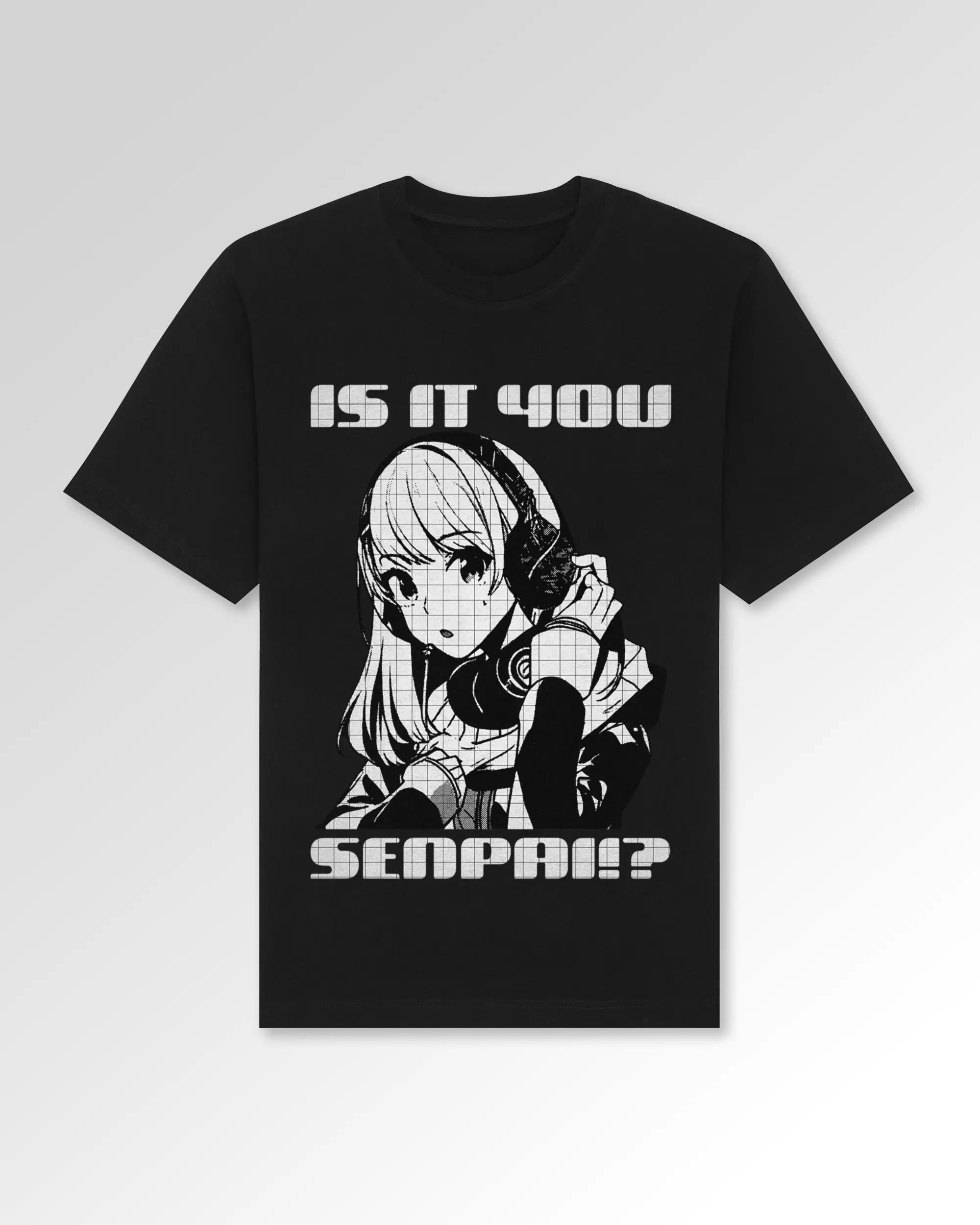 Packshot der Druckseite des Organic Unisex T-Shirts von Maondo im Oversized Fit mit dem Design Senpai it is in der Farbe Black