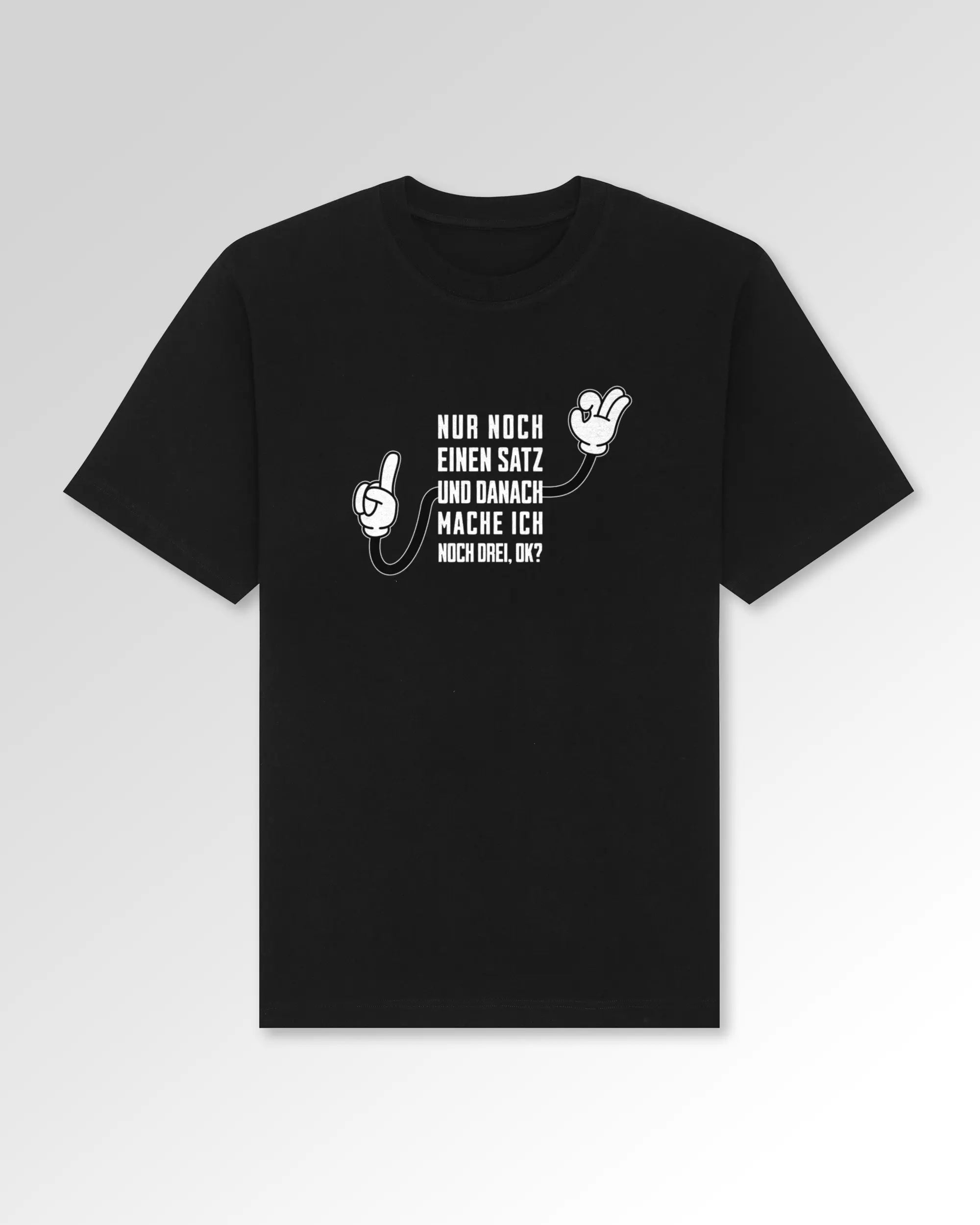 Packshot der Druckseite des Organic Unisex T-Shirts von Maondo im Oversized Fit mit dem Design Letzter Satz in der Farbe Black