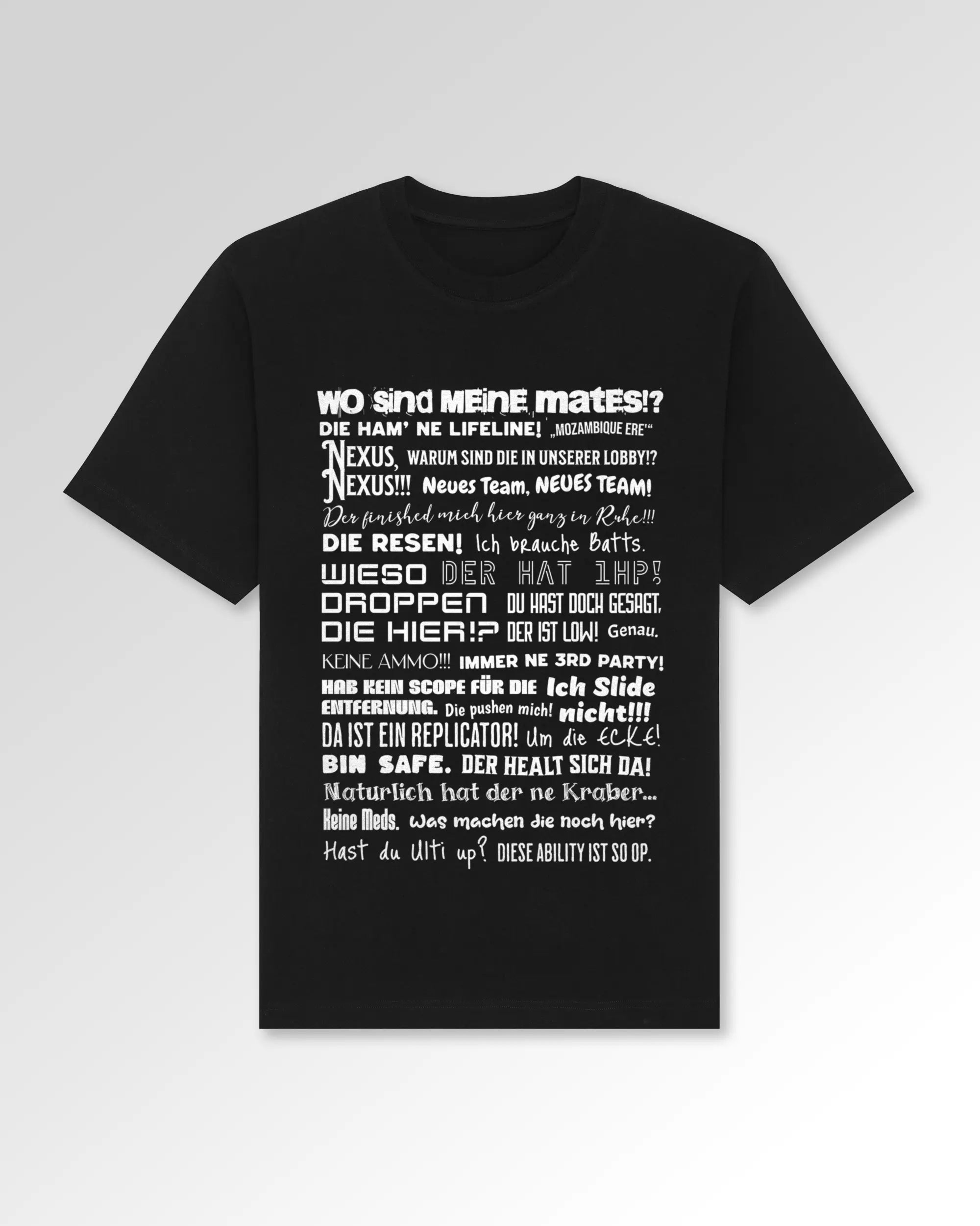 Packshot der Druckseite des Organic Unisex T-Shirts von Maondo im Oversized Fit mit dem Design Apex Storytime in der Farbe Black