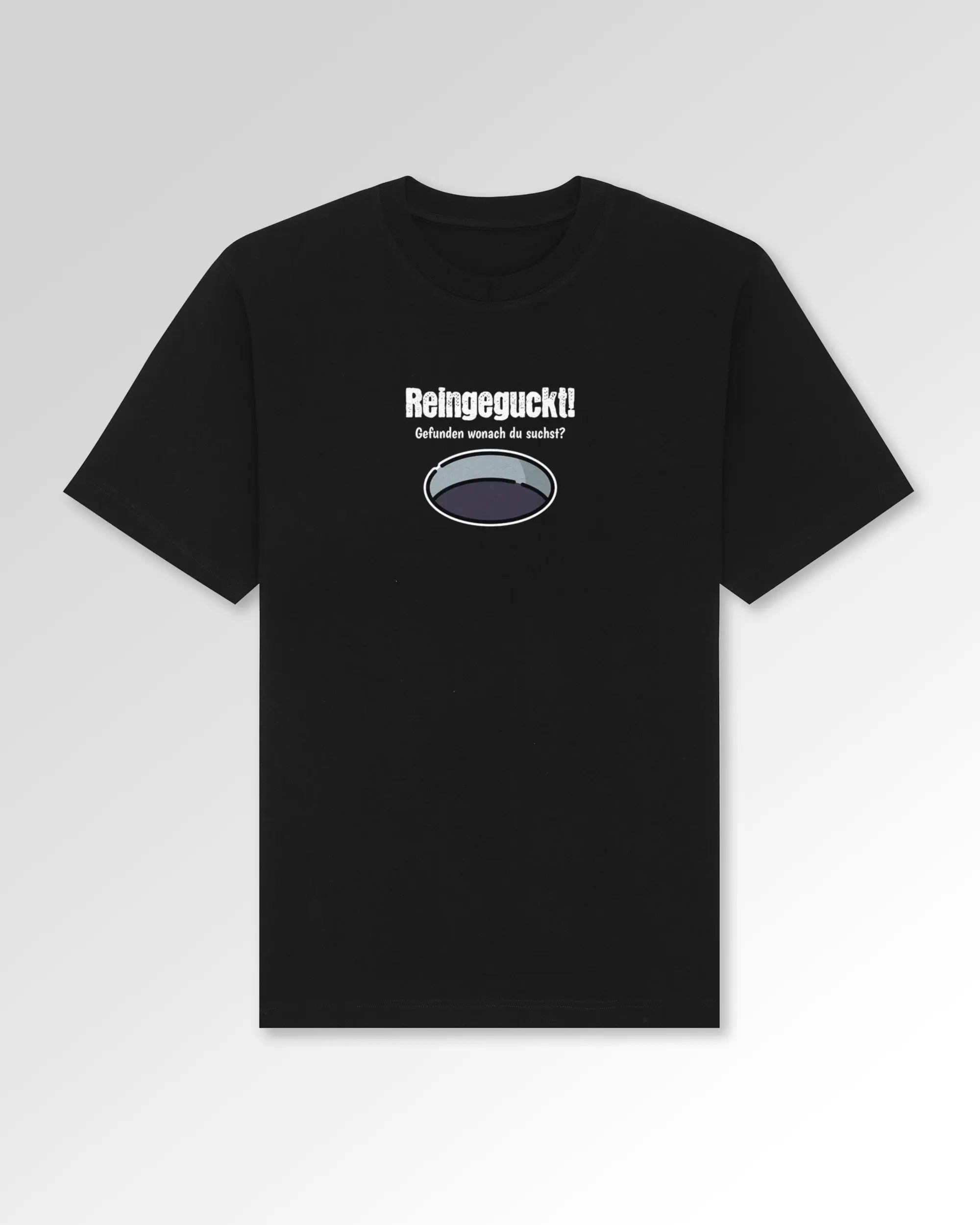 Packshot der Druckseite des Organic Unisex T-Shirts von Maondo im Oversized Fit mit dem Design Reinglotzen in der Farbe Black