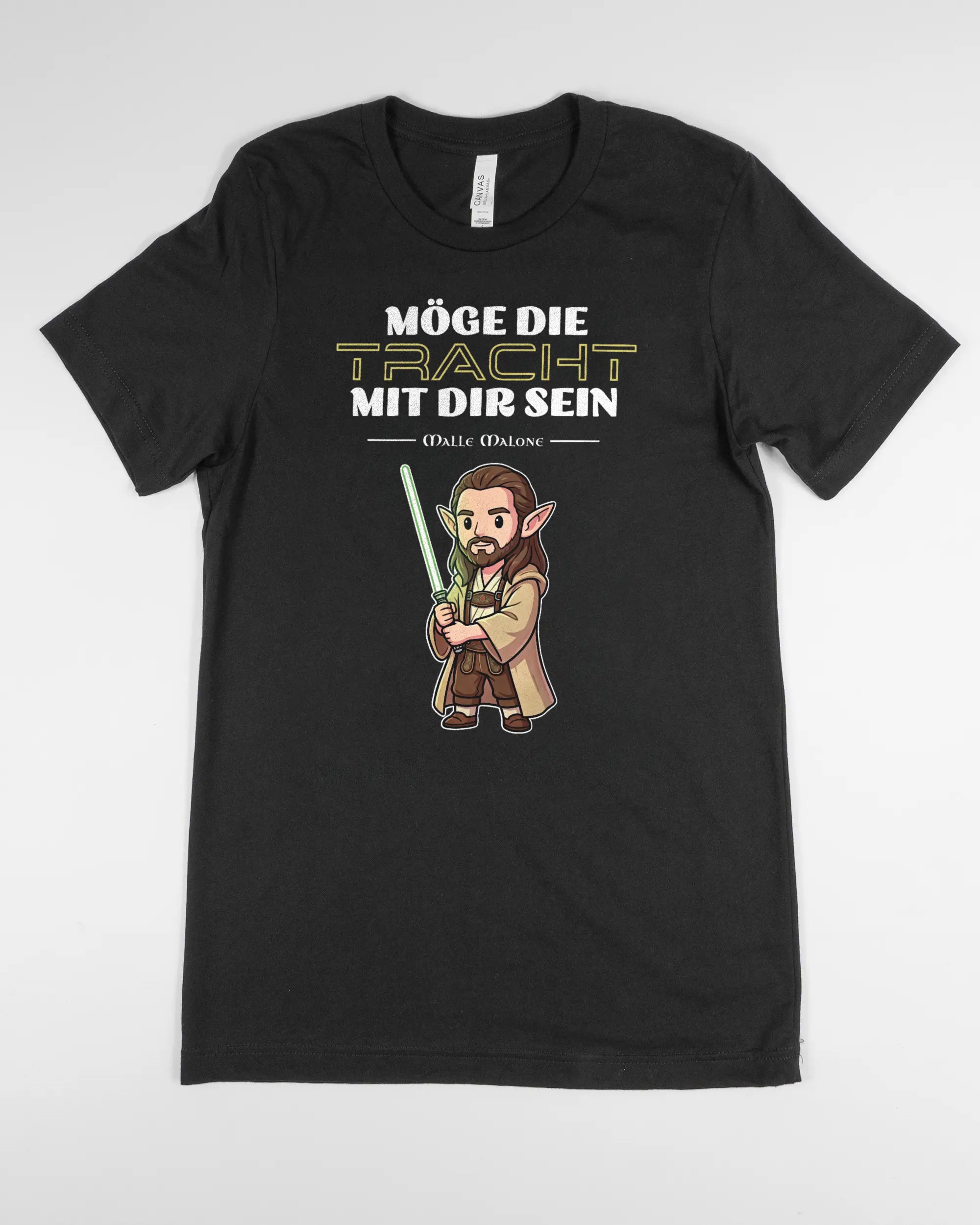 Vorderseite des Basic Unisex T-Shirt Light von Maondo mit dem Design Tracht mit dir in der Farbe Black und in der Größe S flach auf den Boden gelegt