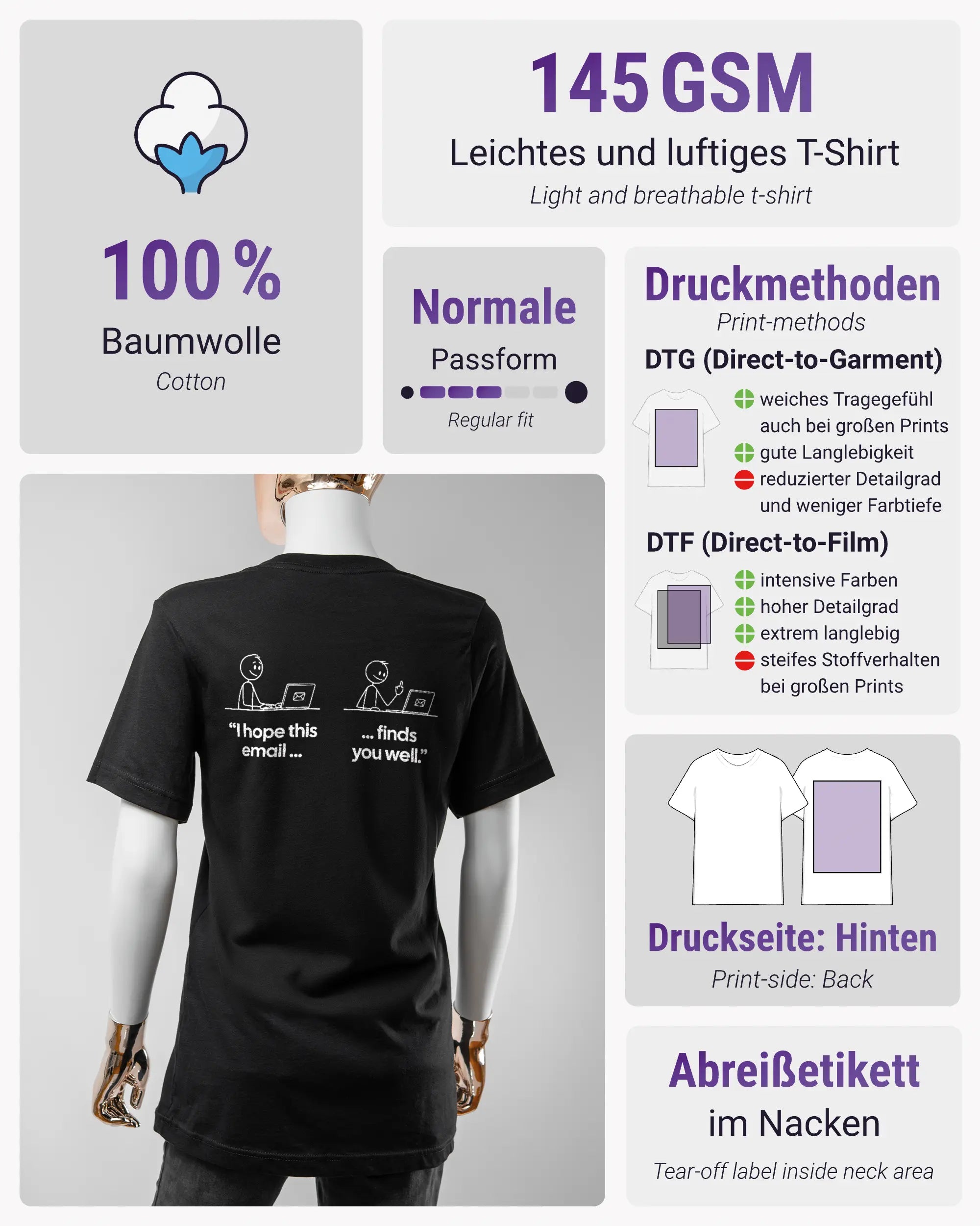 Produktinformationsblatt des Basic Unisex T-Shirt Light von Maondo mit dem Design Found me not well hinten in der Farbe Black und in der Größe S