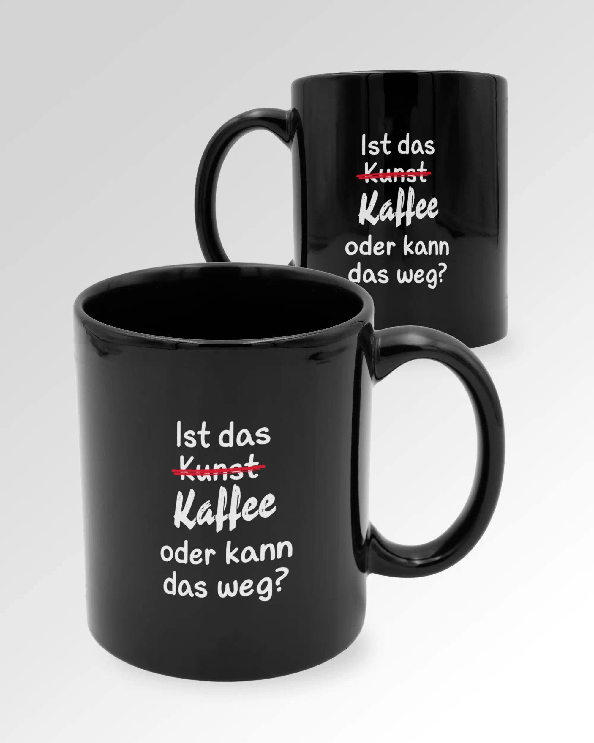 Variantenbild der beidseitig bedruckten Keramik Tasse von Maondo mit dem Design Kaffeekunst in der Farbe Schwarz