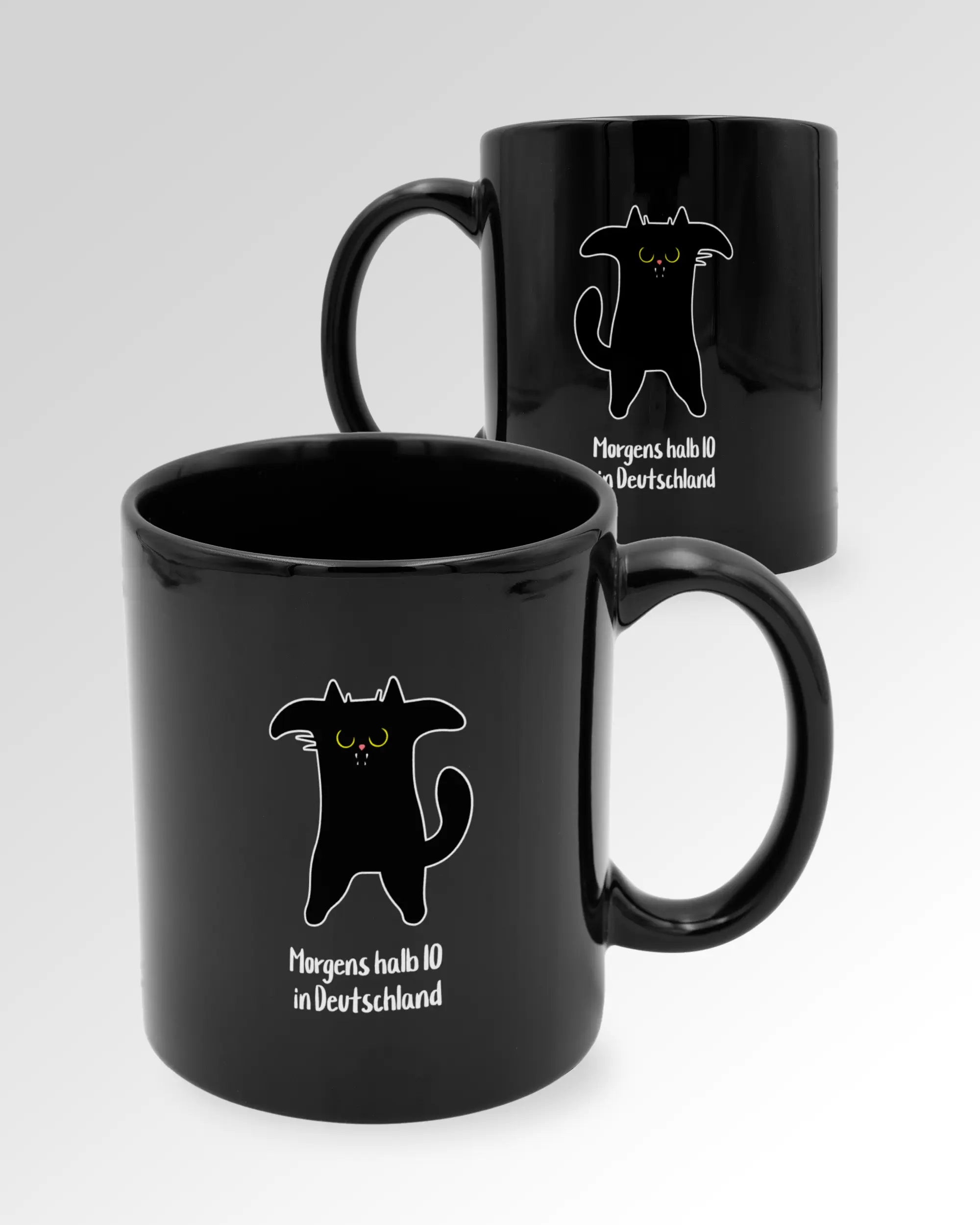 Variantenbild der beidseitig bedruckten Keramik Tasse von Maondo mit dem Design Guten Morgen in der Farbe Schwarz