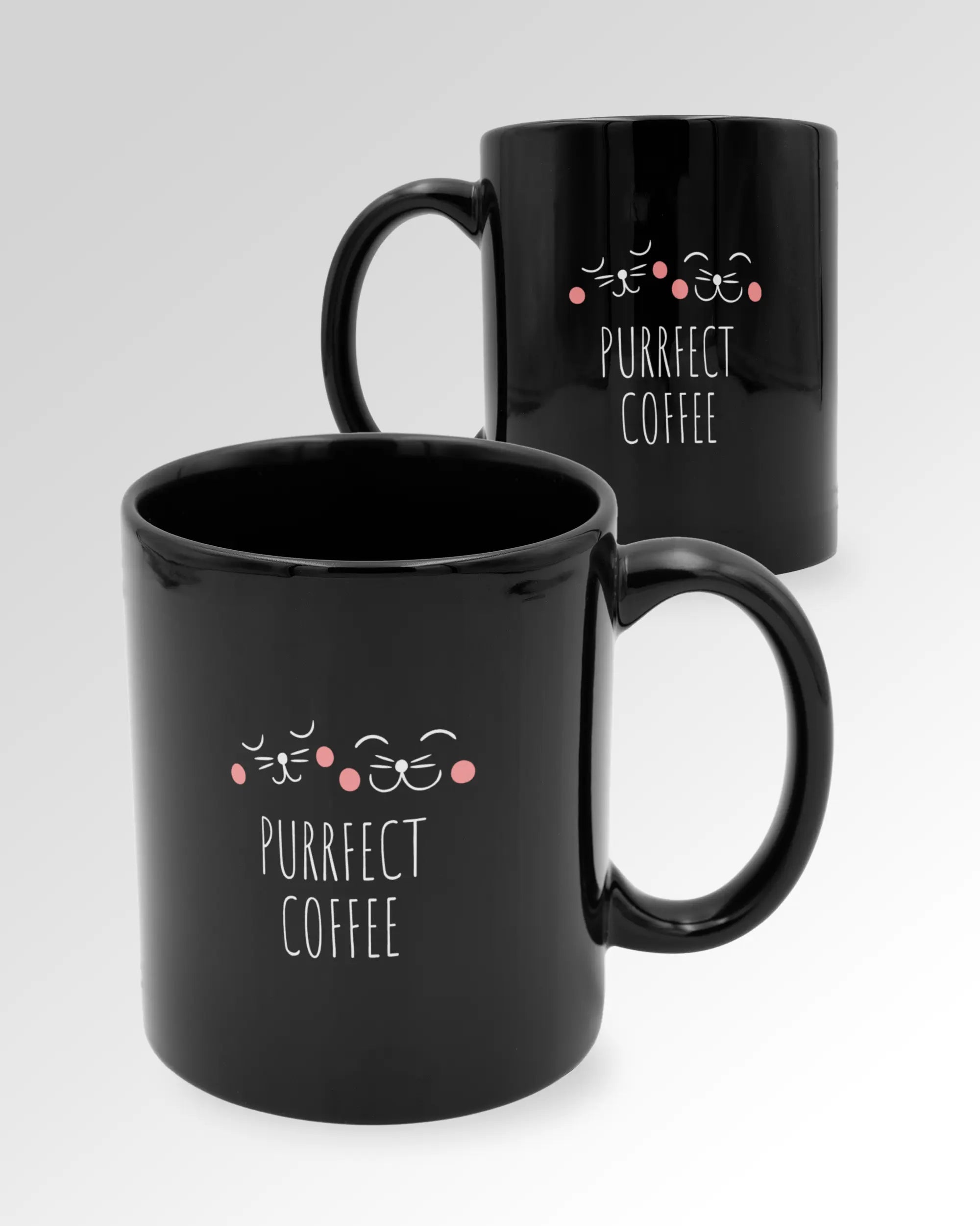 Variantenbild der beidseitig bedruckten Keramik Tasse von Maondo mit dem Design Purrfect Coffee in der Farbe Schwarz