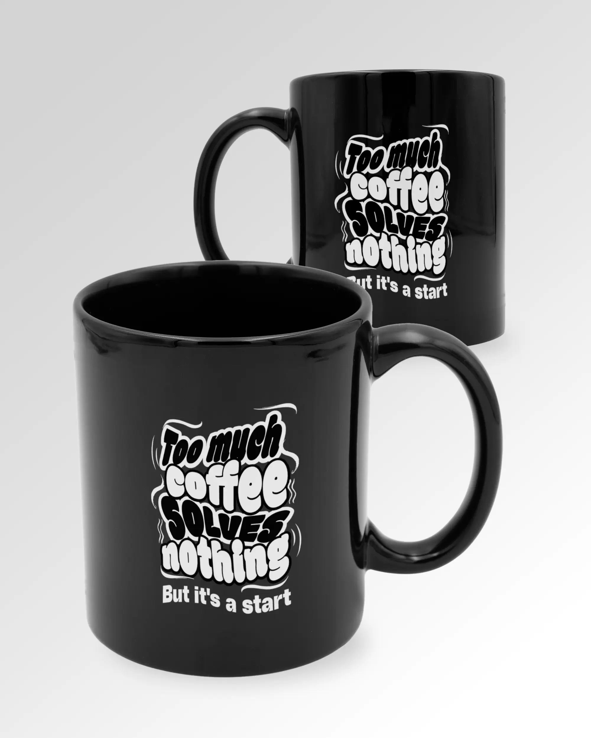 Variantenbild der beidseitig bedruckten Keramik Tasse von Maondo mit dem Design It's a start in der Farbe Schwarz