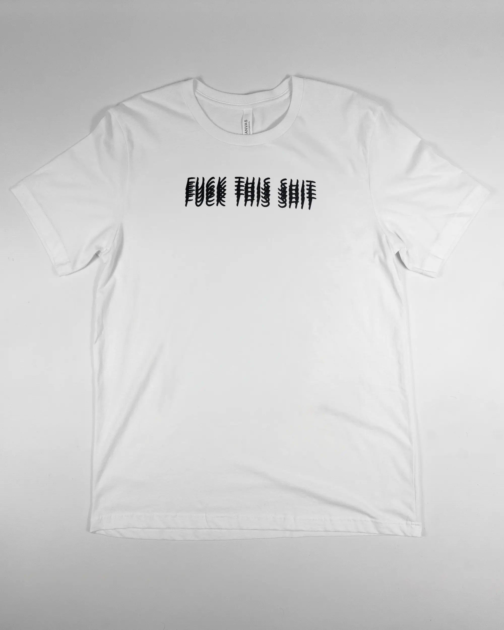Vorderseite des Basic Unisex T-Shirt Light von Maondo mit dem Design Hidden Message in der Farbe White und in der Größe L flach auf den Boden gelegt