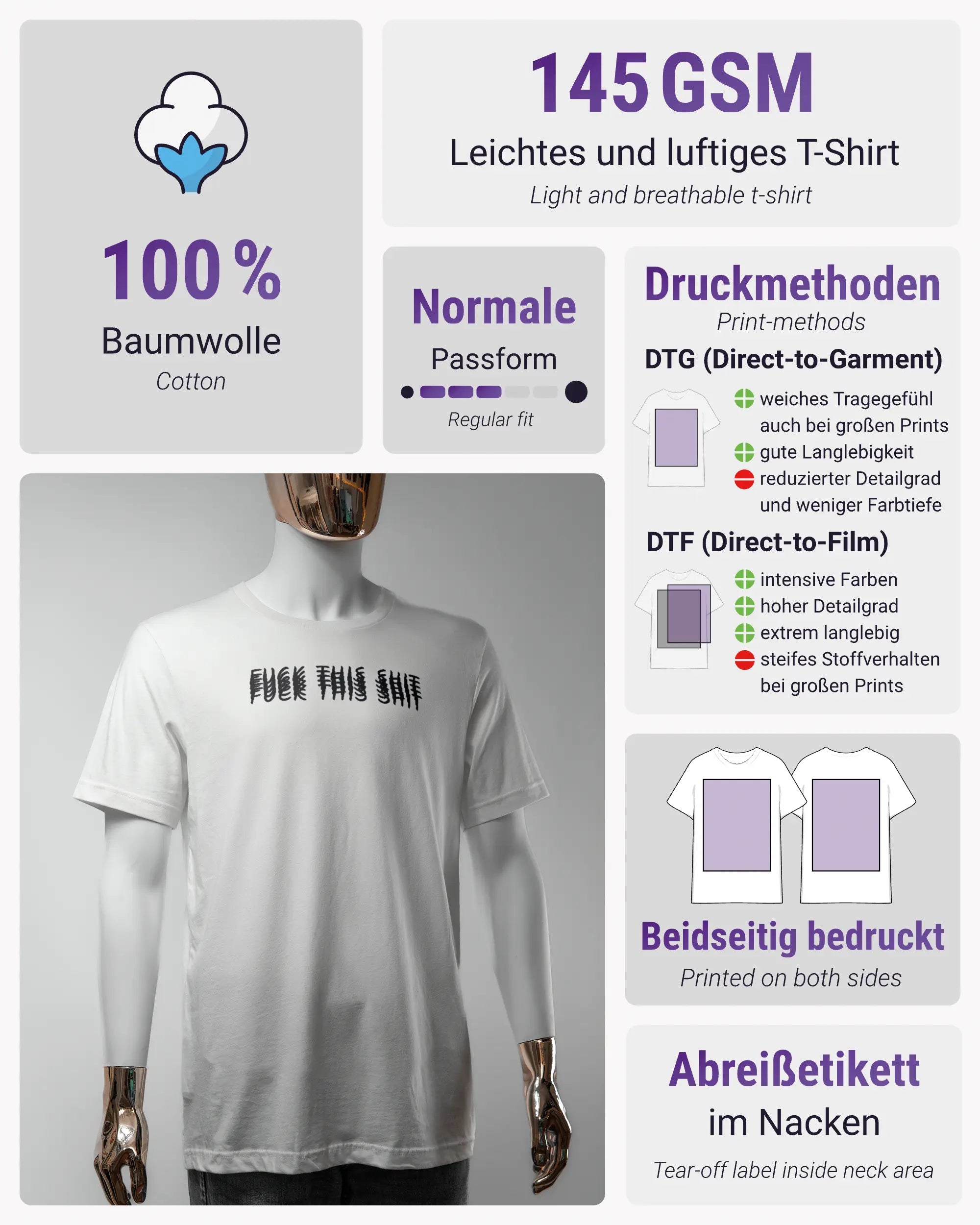 Produktinformationsblatt des Basic Unisex T-Shirt Light von Maondo mit dem Design Hidden Message vorne in der Farbe White und in der Größe S