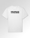 Packshot der Druckseite des Organic Unisex T-Shirts von Maondo im Oversized Fit mit dem Design Less Pointless in der Farbe White