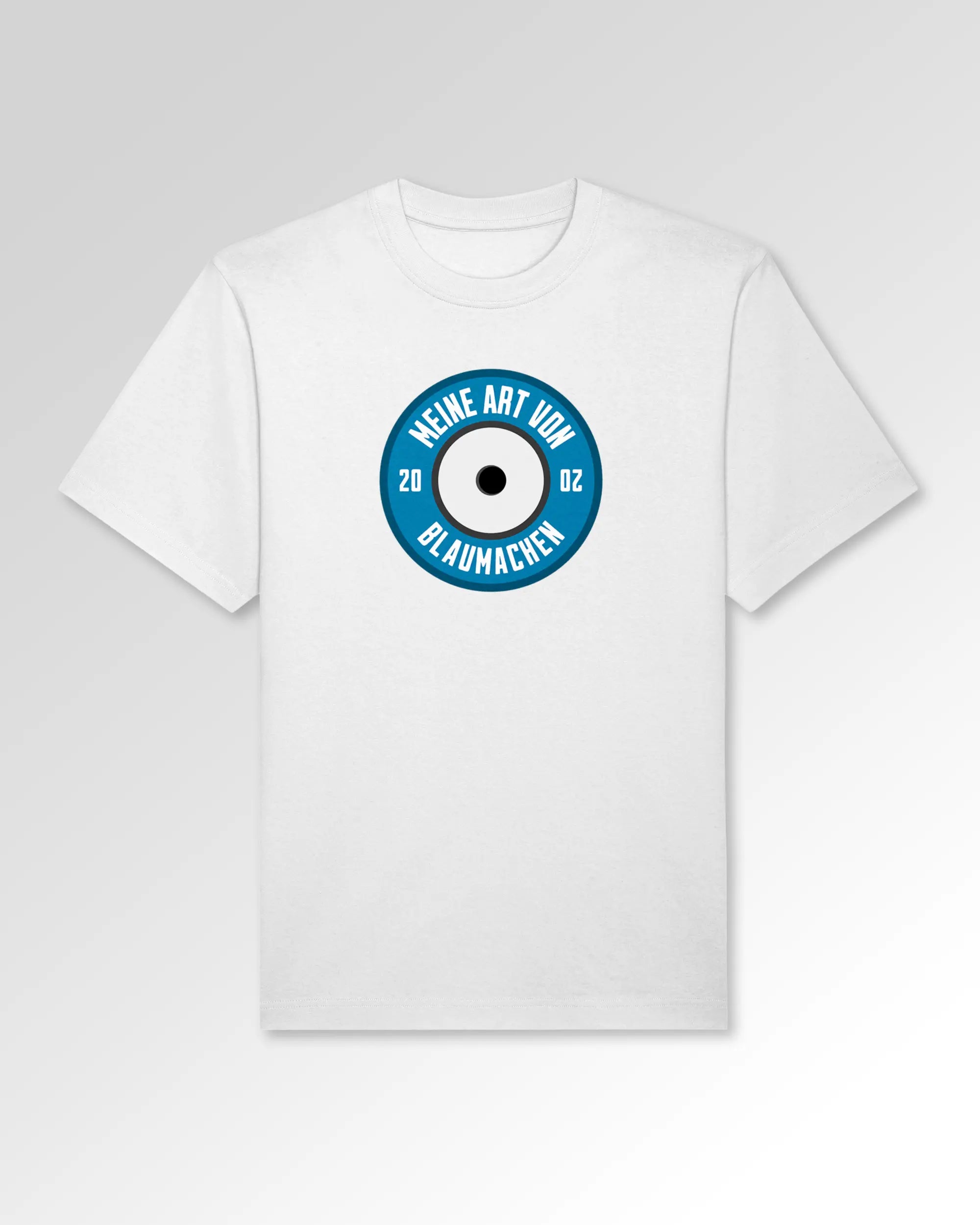 Packshot der Druckseite des Organic Unisex T-Shirts von Maondo im Oversized Fit mit dem Design Blaumachen in der Farbe White