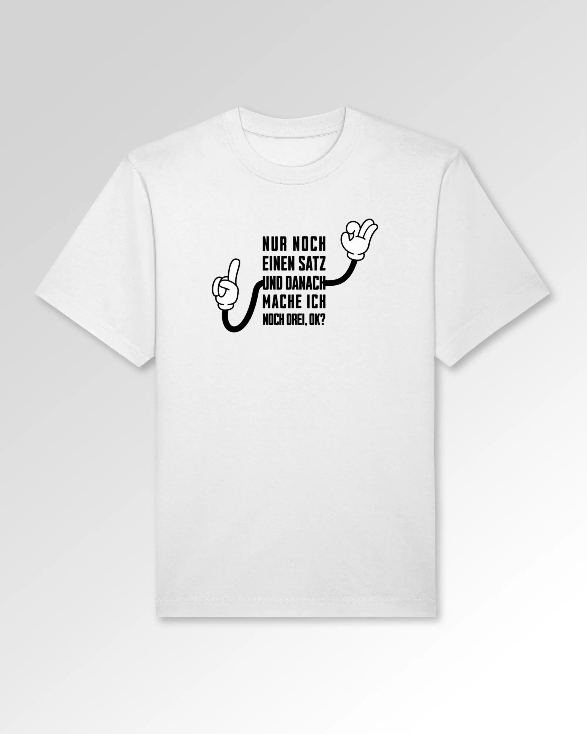 Packshot der Druckseite des Organic Unisex T-Shirts von Maondo im Oversized Fit mit dem Design Letzter Satz in der Farbe White