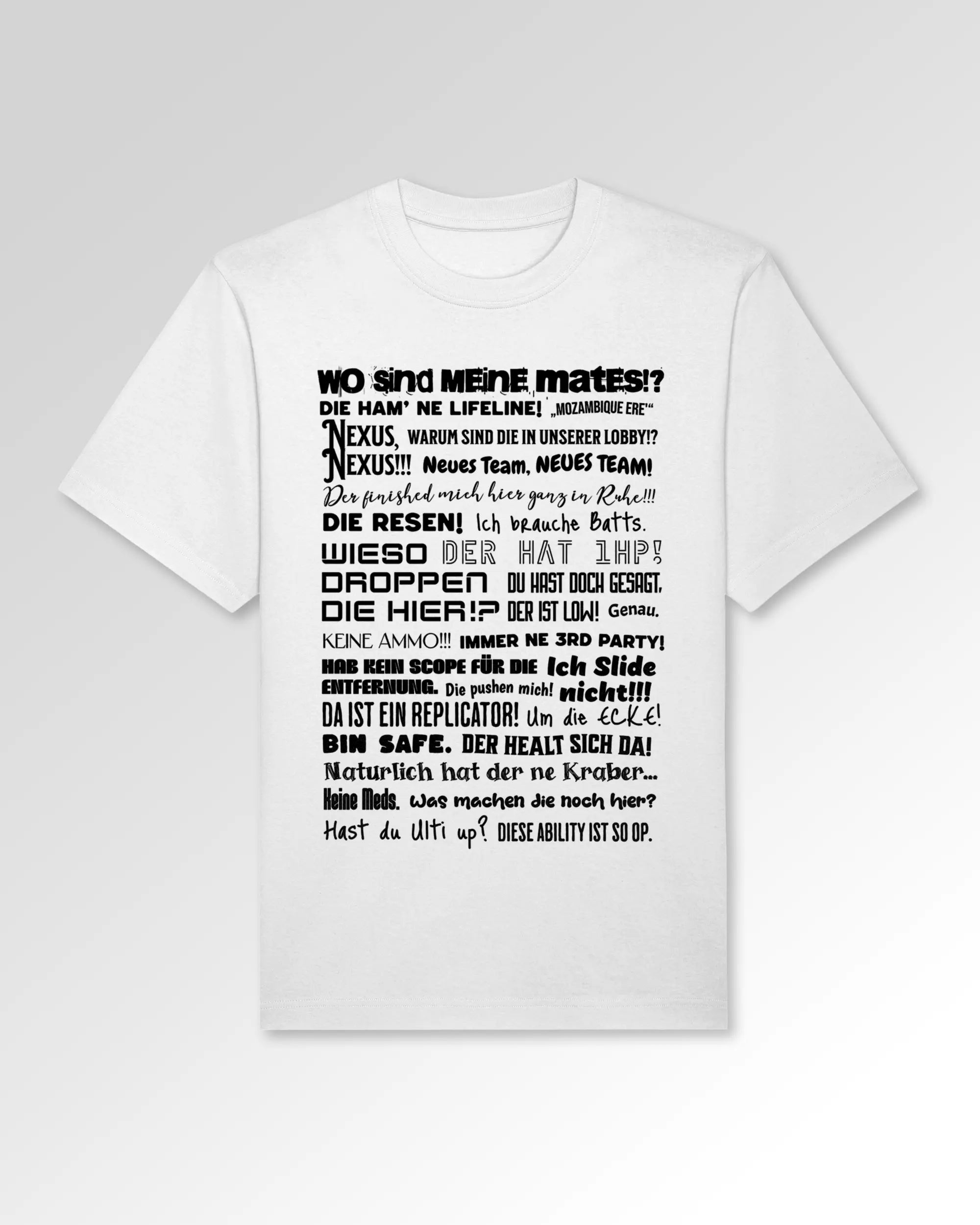 Packshot der Druckseite des Organic Unisex T-Shirts von Maondo im Oversized Fit mit dem Design Apex Storytime in der Farbe White