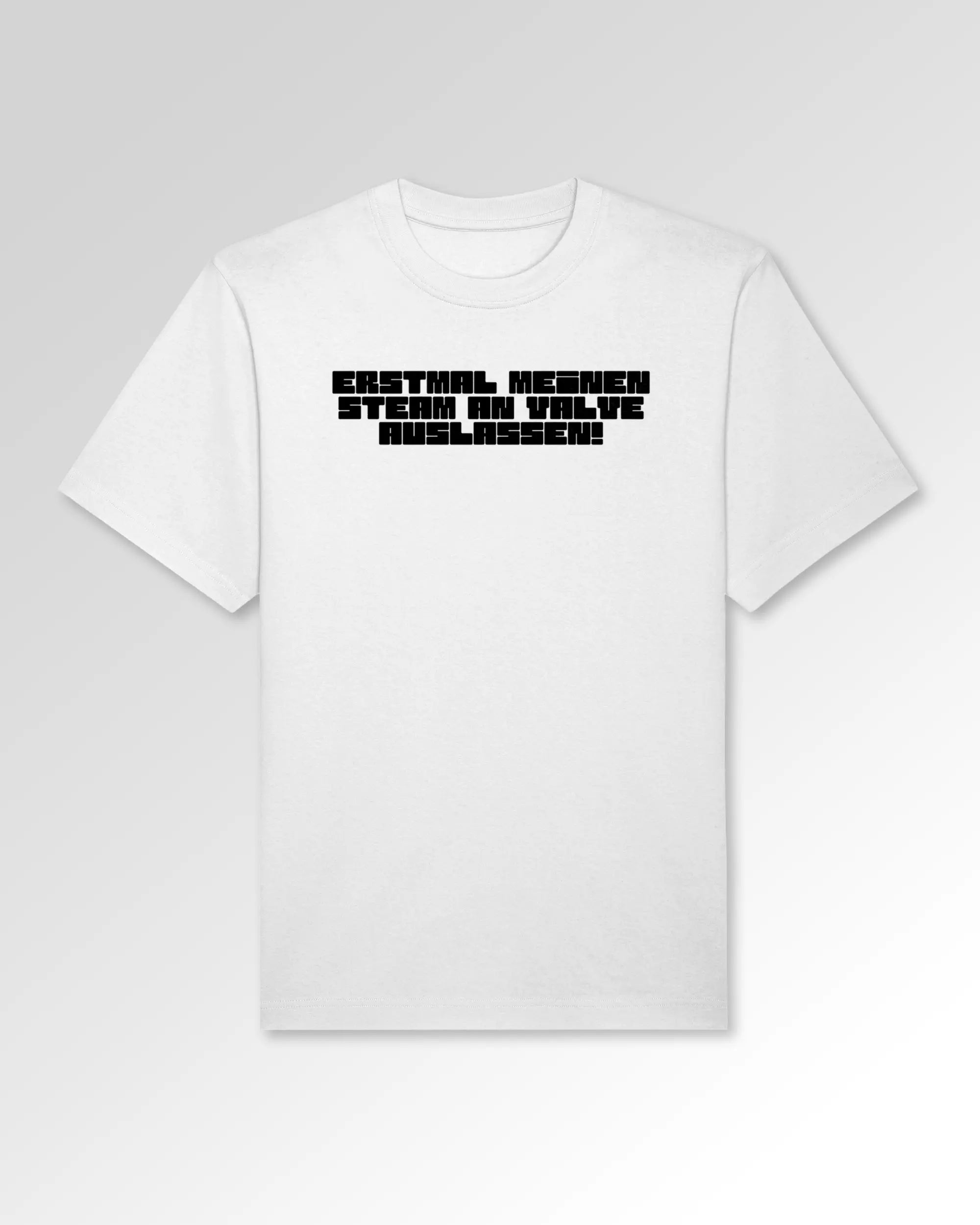 Packshot der Druckseite des Organic Unisex T-Shirts von Maondo im Oversized Fit mit dem Design Lass es raus in der Farbe White