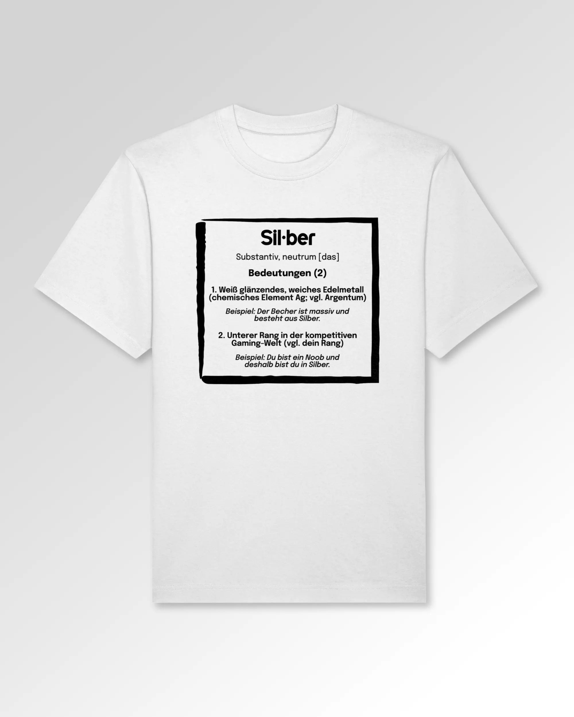 Packshot der Druckseite des Organic Unisex T-Shirts von Maondo im Oversized Fit mit dem Design Silber for life in der Farbe White