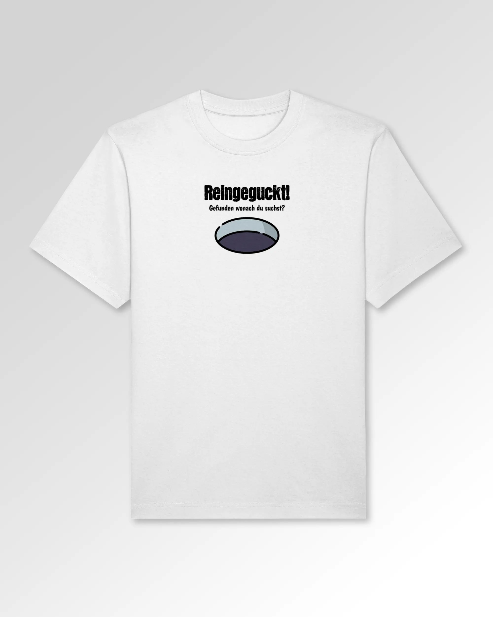 Packshot der Druckseite des Organic Unisex T-Shirts von Maondo im Oversized Fit mit dem Design Reinglotzen in der Farbe White