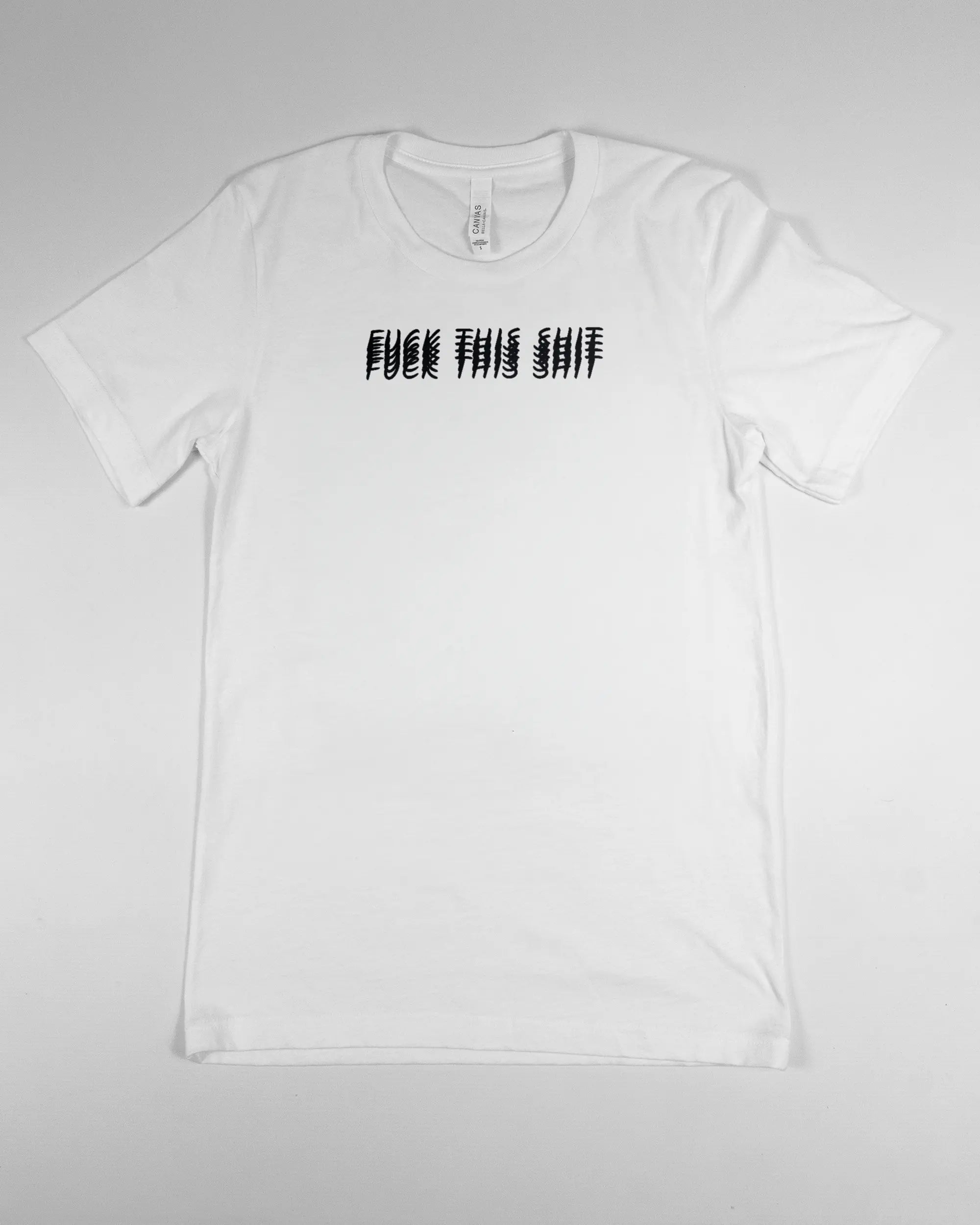 Vorderseite des Basic Unisex T-Shirt Light von Maondo mit dem Design Hidden Message in der Farbe White und in der Größe S flach auf den Boden gelegt