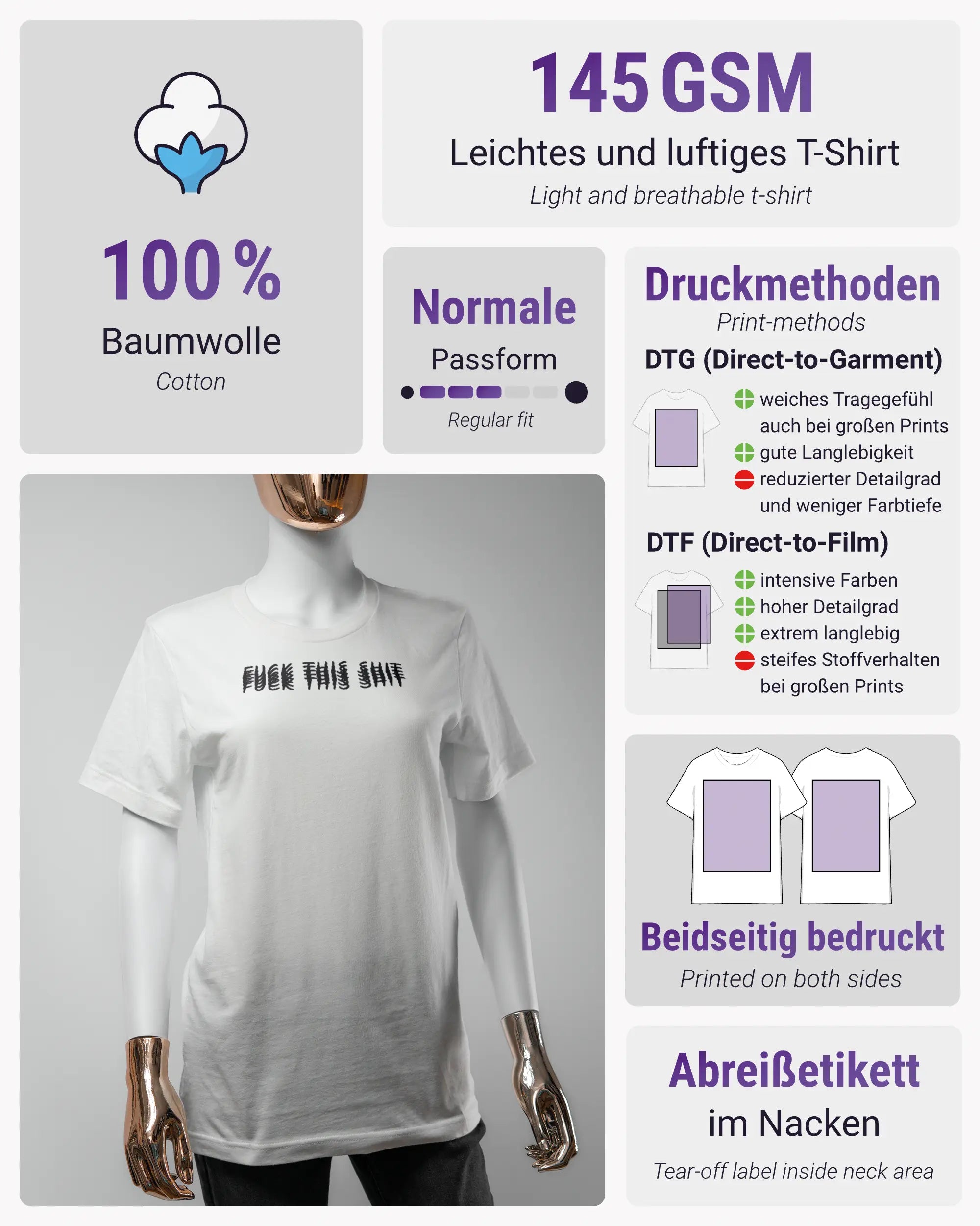 Produktinformationsblatt des Basic Unisex T-Shirt Light von Maondo mit dem Design Hidden Message vorne in der Farbe White und in der Größe S