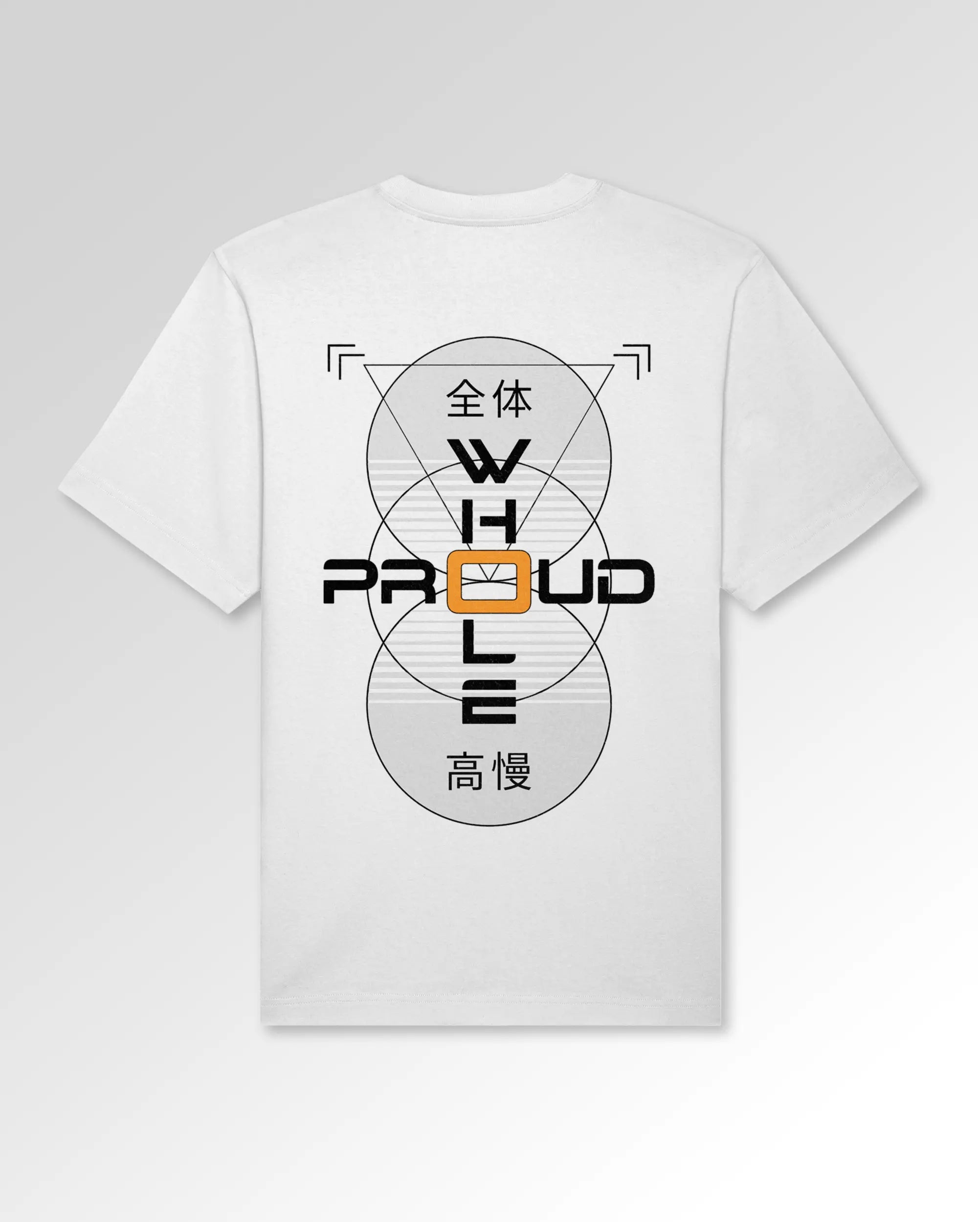 Packshot der sekundären Druckseite des Organic Unisex T-Shirts von Maondo im Oversized Fit mit dem Design Whole and proud in der Farbe White