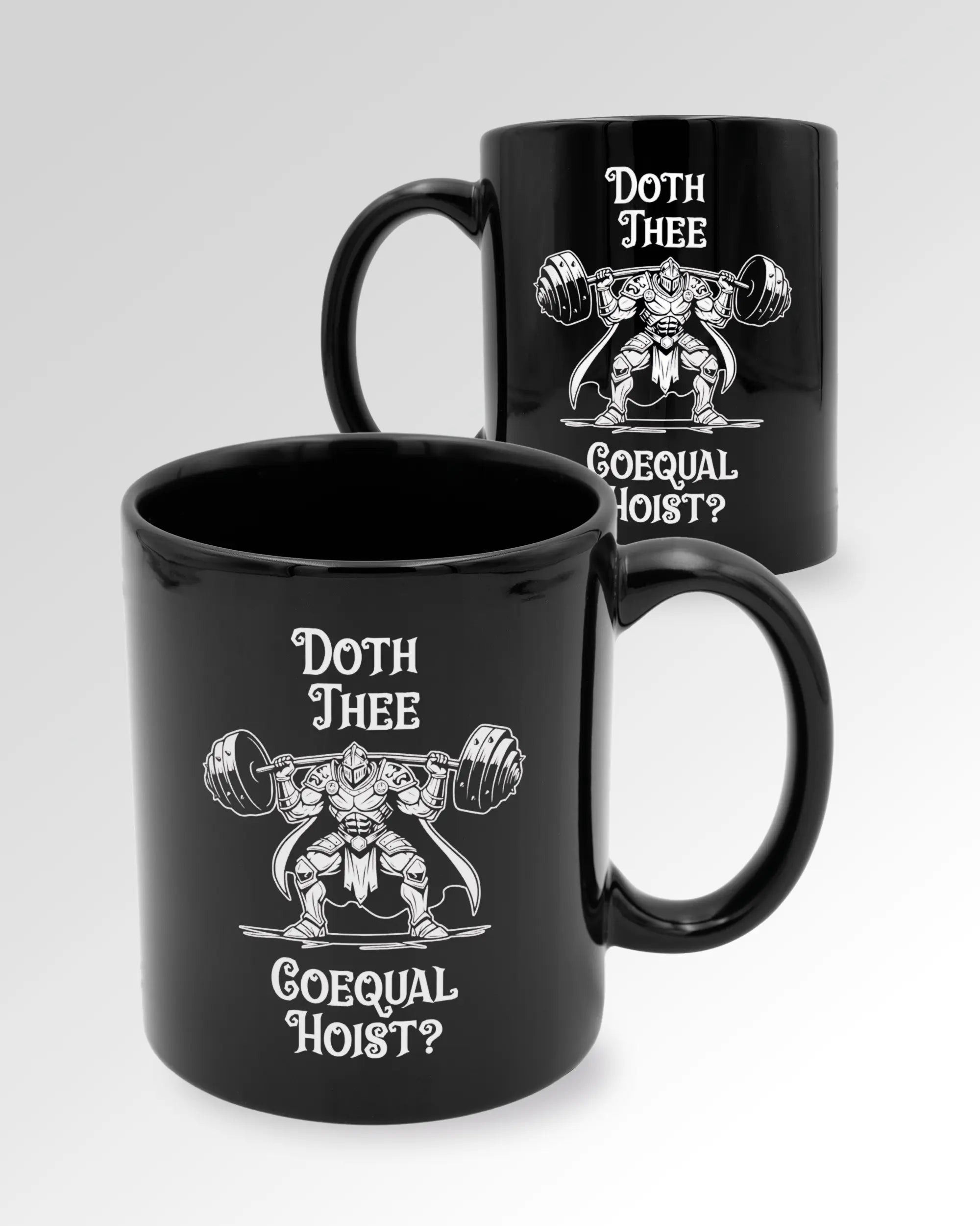 Seitenansicht der beidseitig bedruckten Keramiktasse von Maondo mit dem Design Hoist Mode in der Farbe Black