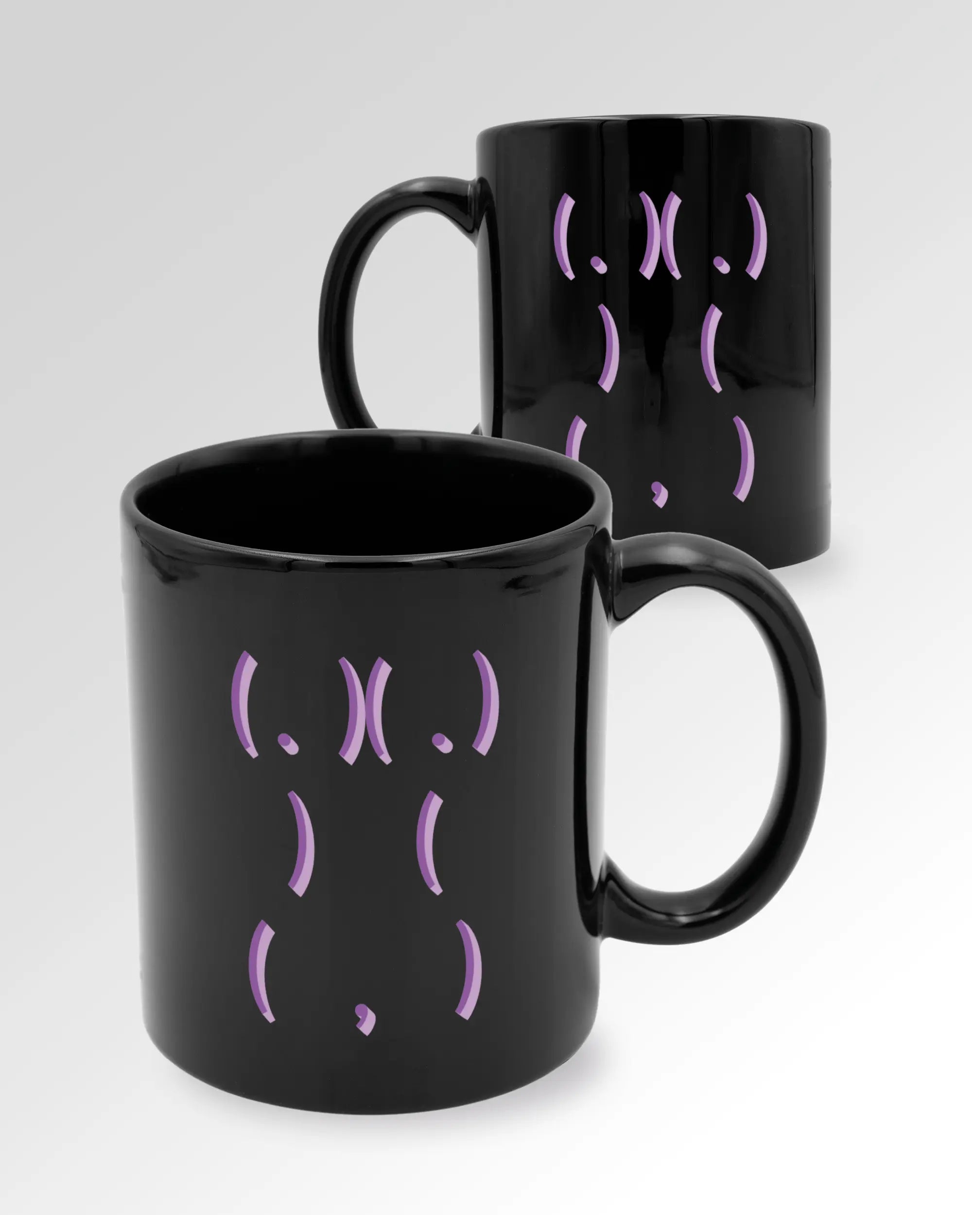 Seitenansicht der beidseitig bedruckten Keramiktasse von Maondo mit dem Design Body Language in der Farbe Black