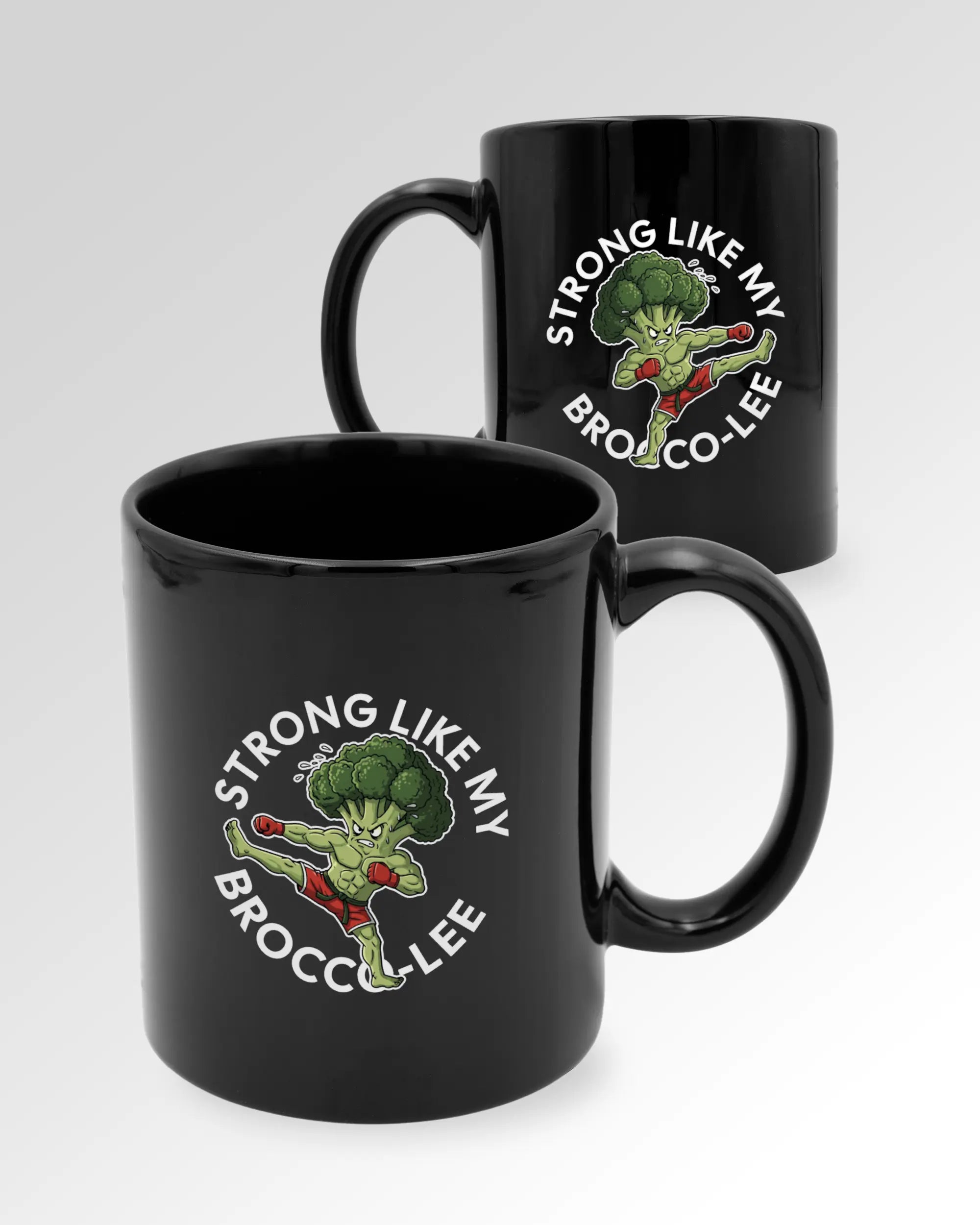 Seitenansicht der beidseitig bedruckten Keramiktasse von Maondo mit dem Design Brocco-Lee in der Farbe Black